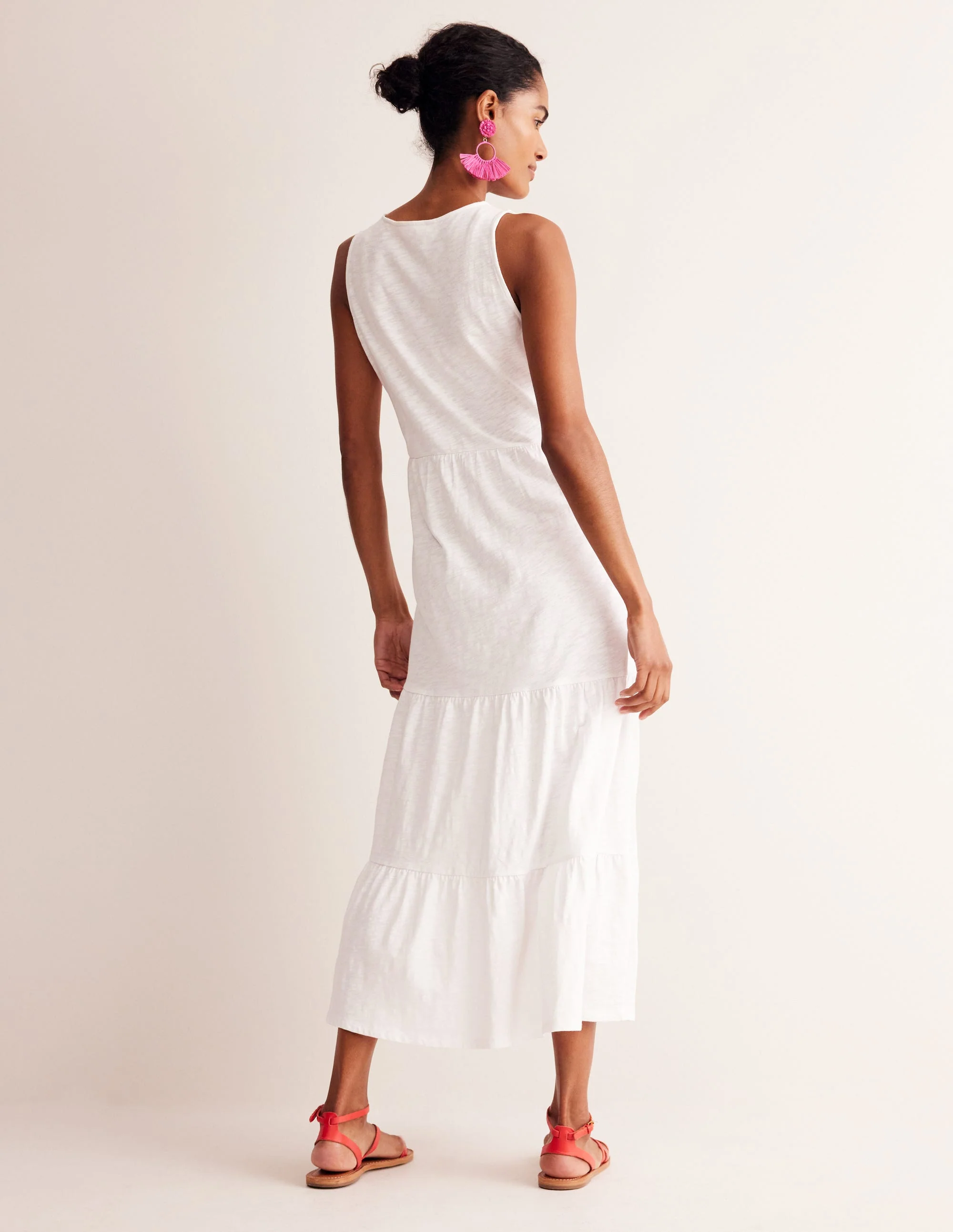 Embroidered Jersey Midi Dress-White - Image 3