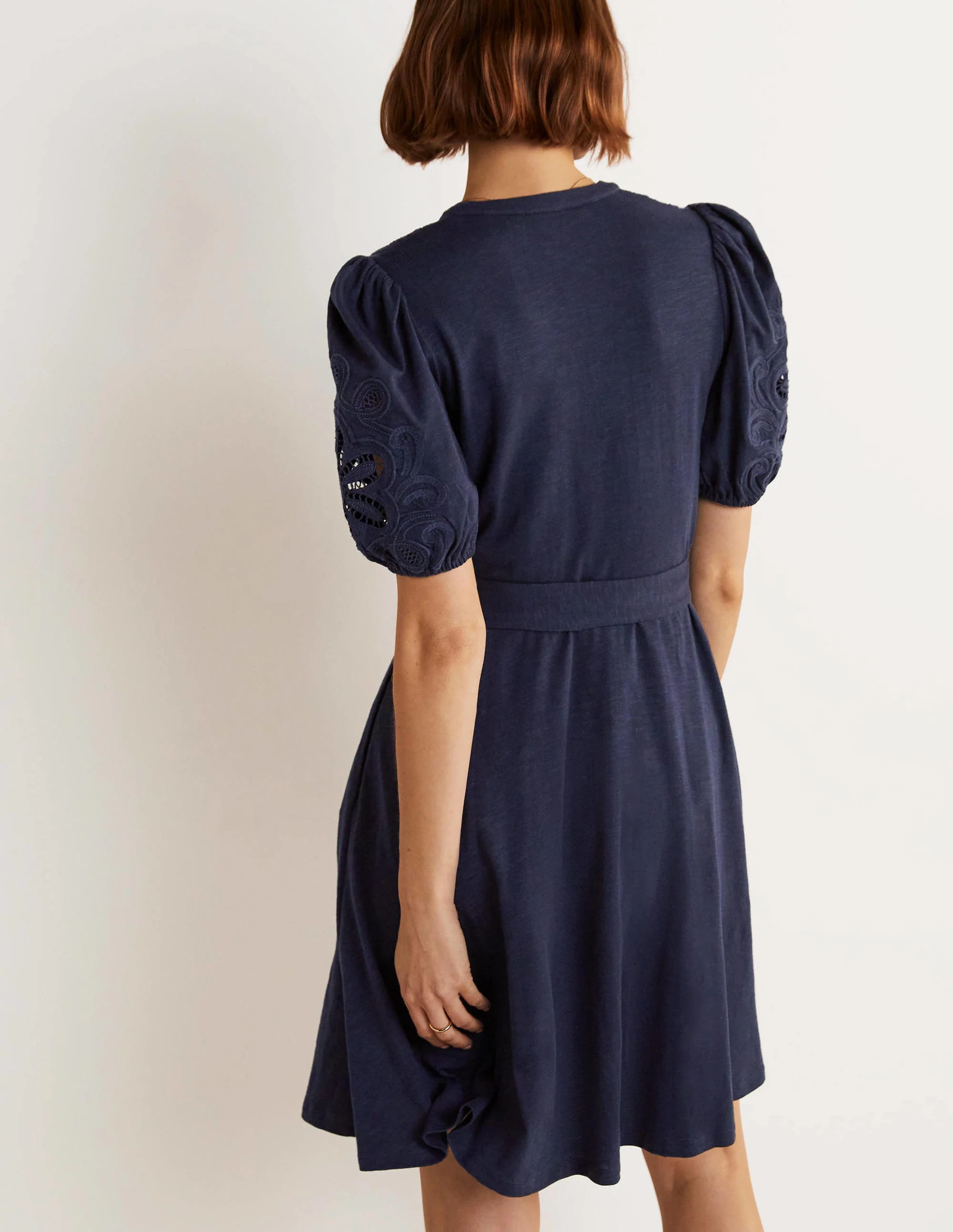 Embroidered Jersey Shirt Dress-Navy - Image 9