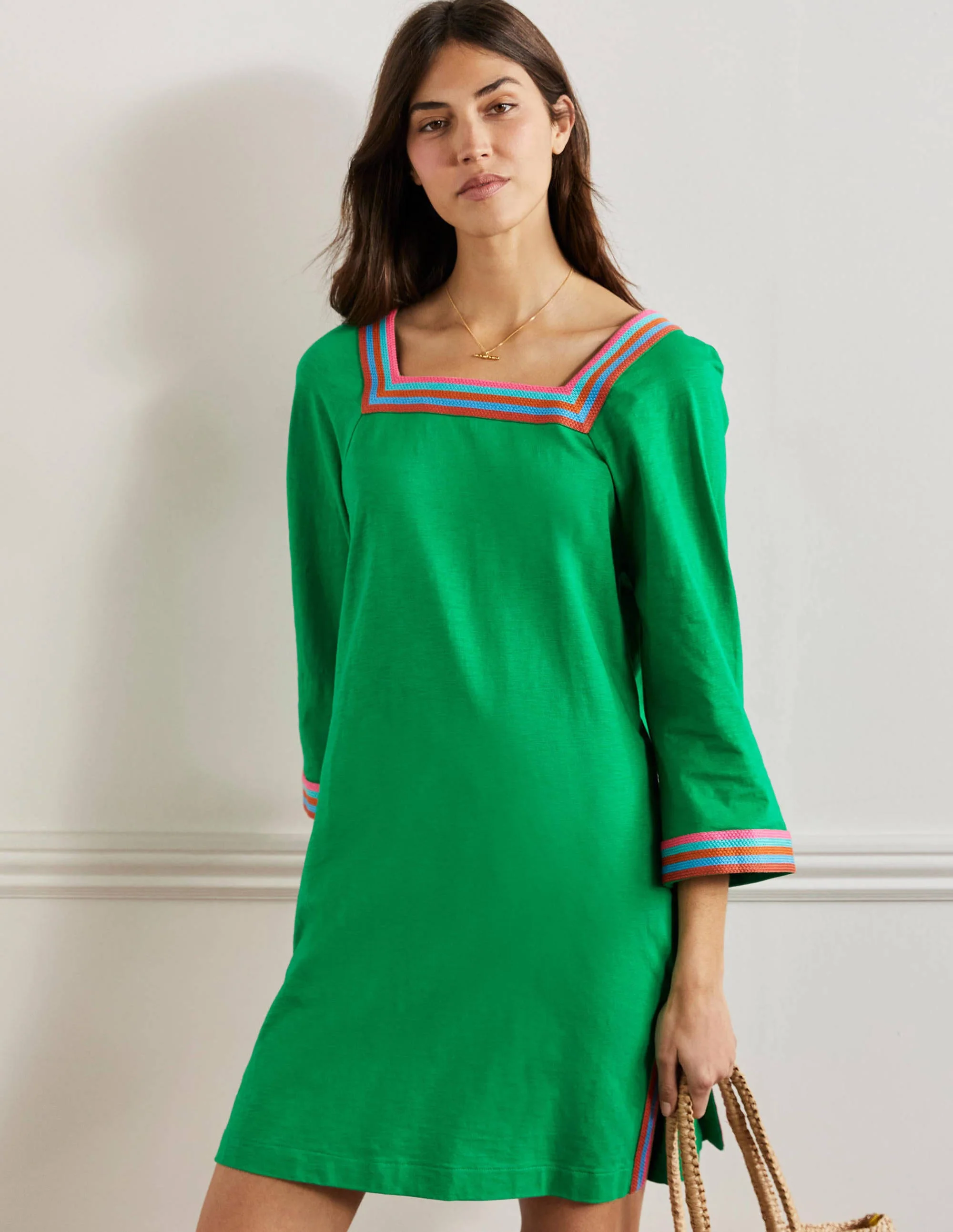 Embroidered Jersey Tunic-Rich Emerald - Image 4