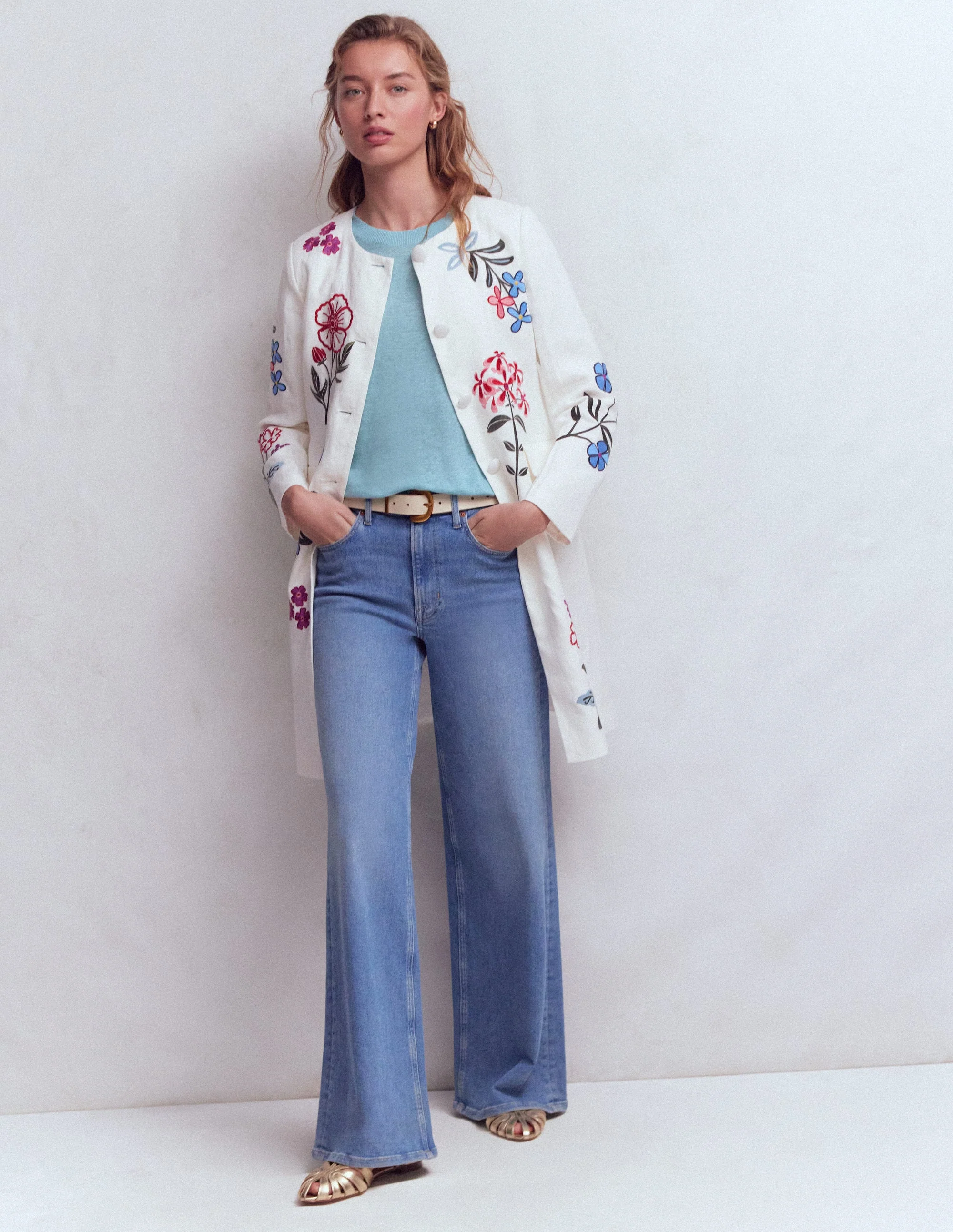 Embroidered Linen Coat-Ivory Embroidered - Image 6