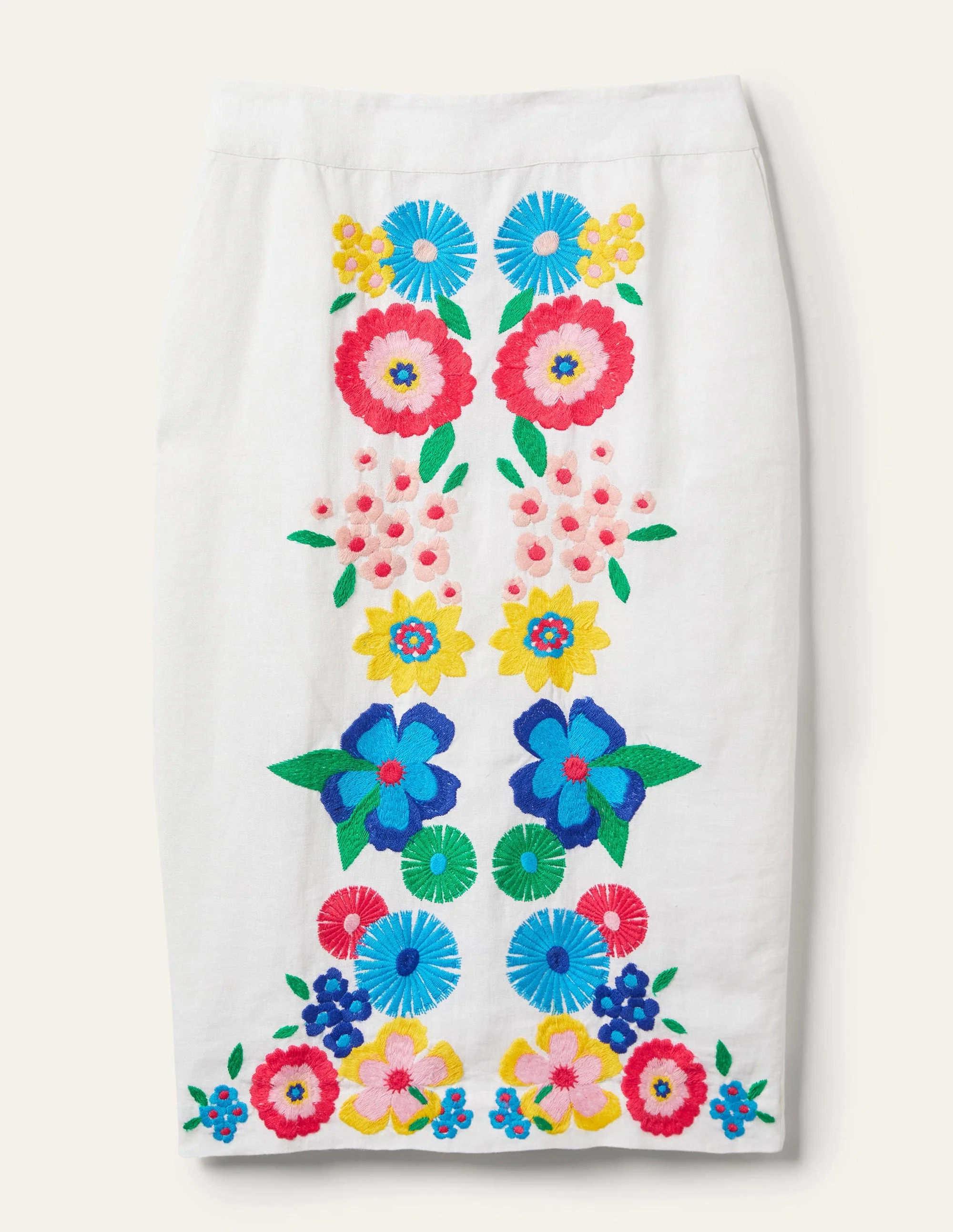 Embroidered Linen Pencil Skirt-White, Embroidered - Image 9
