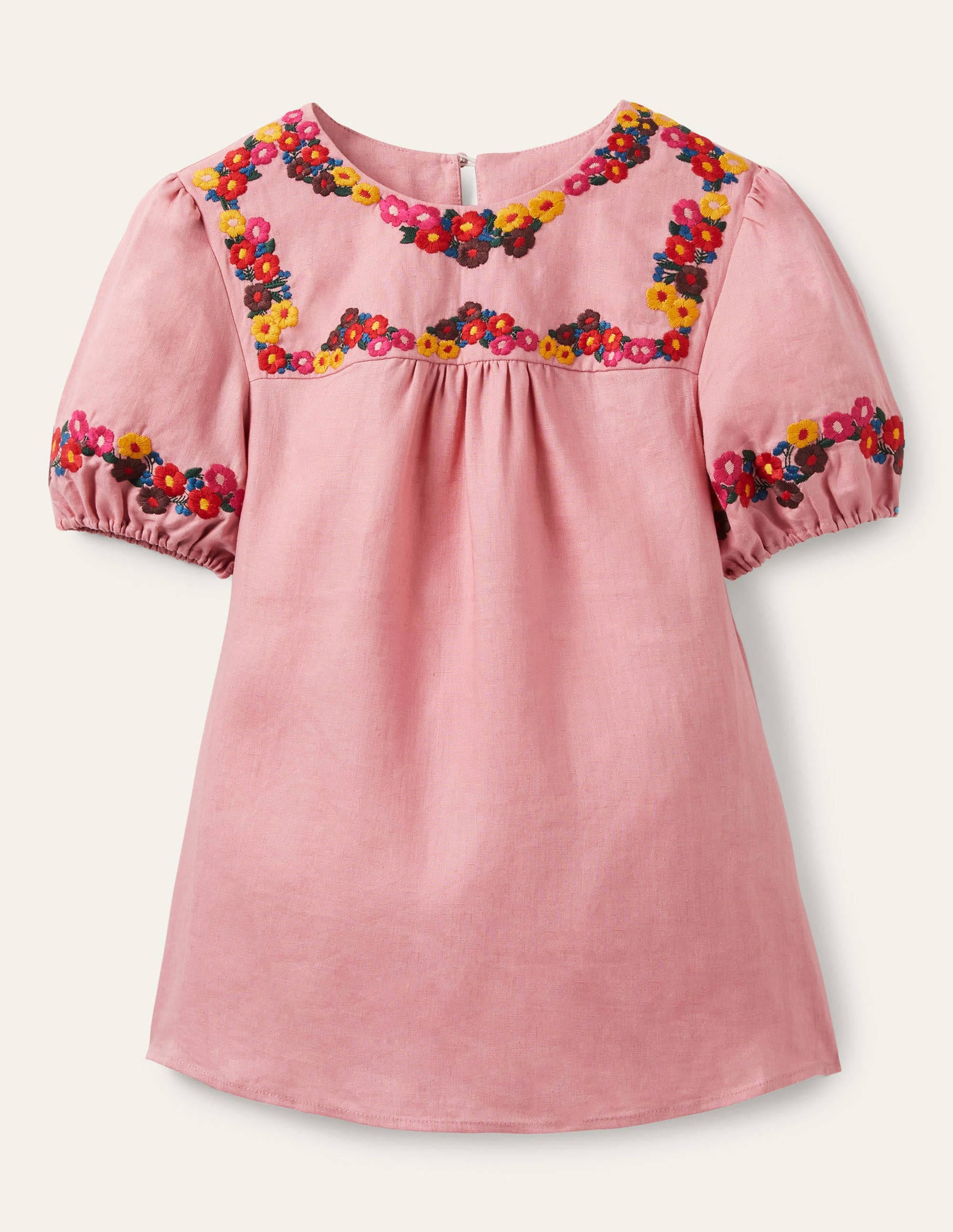 Embroidered Linen Top-Pink - Image 5