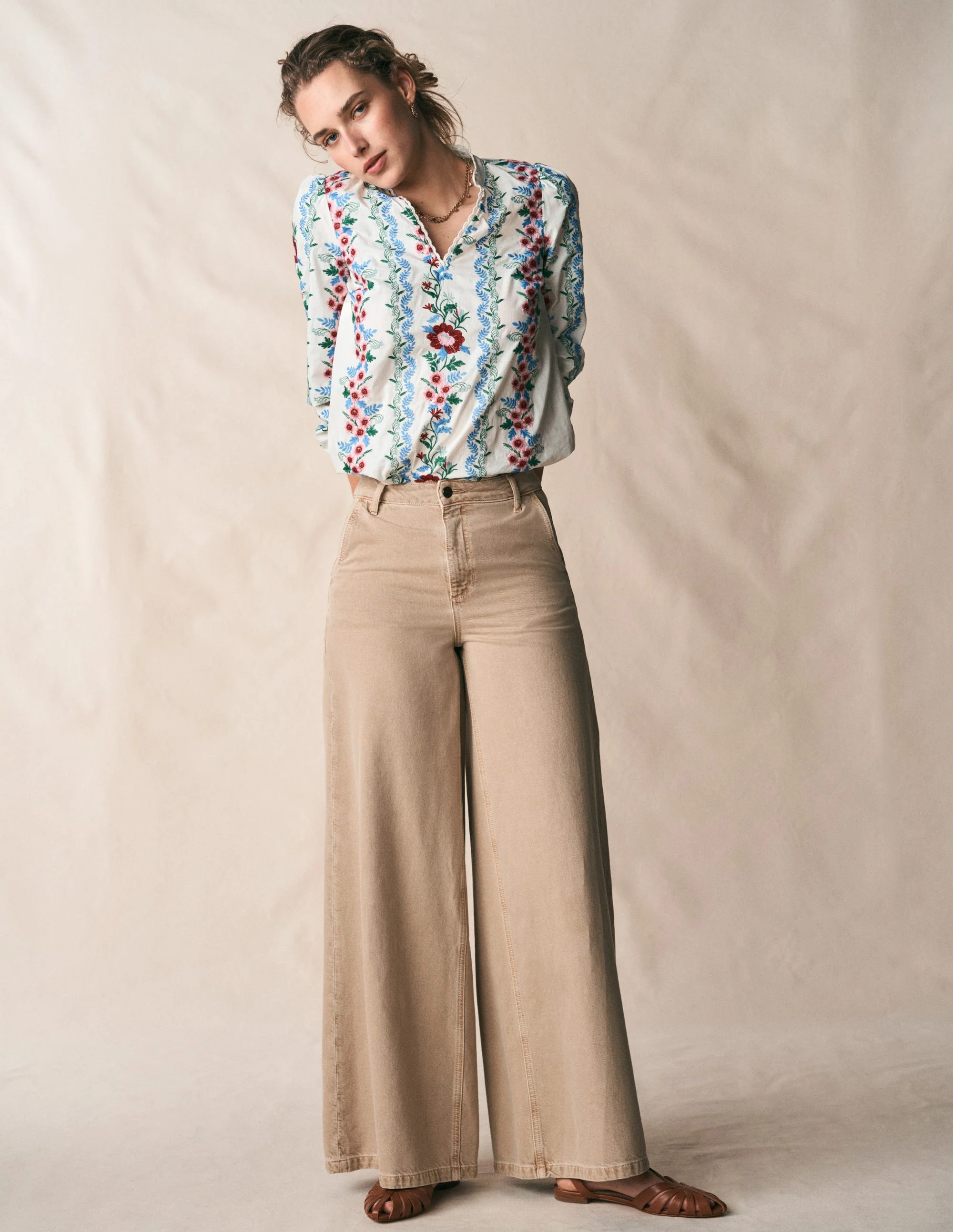 Embroidered Notch Neck Top-Floral Embroidery - Image 7