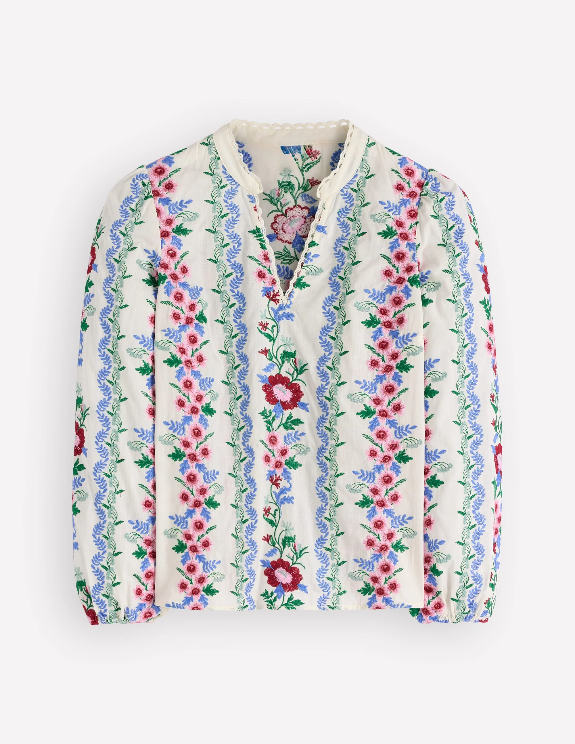 Embroidered Notch Neck Top-Floral Embroidery - Image 8