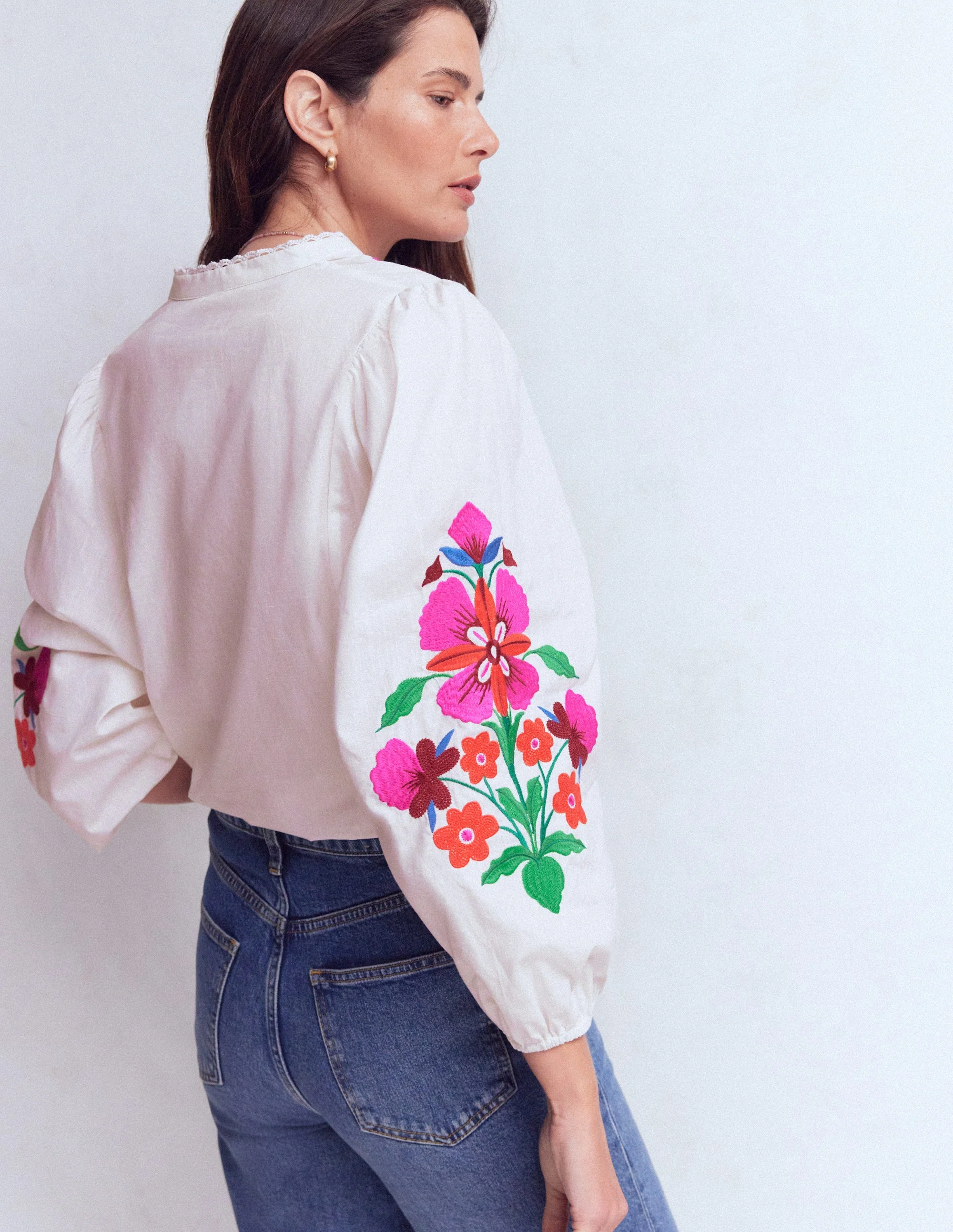 Embroidered Notch Neck Top-Floral Placement Embroidery - Image 4