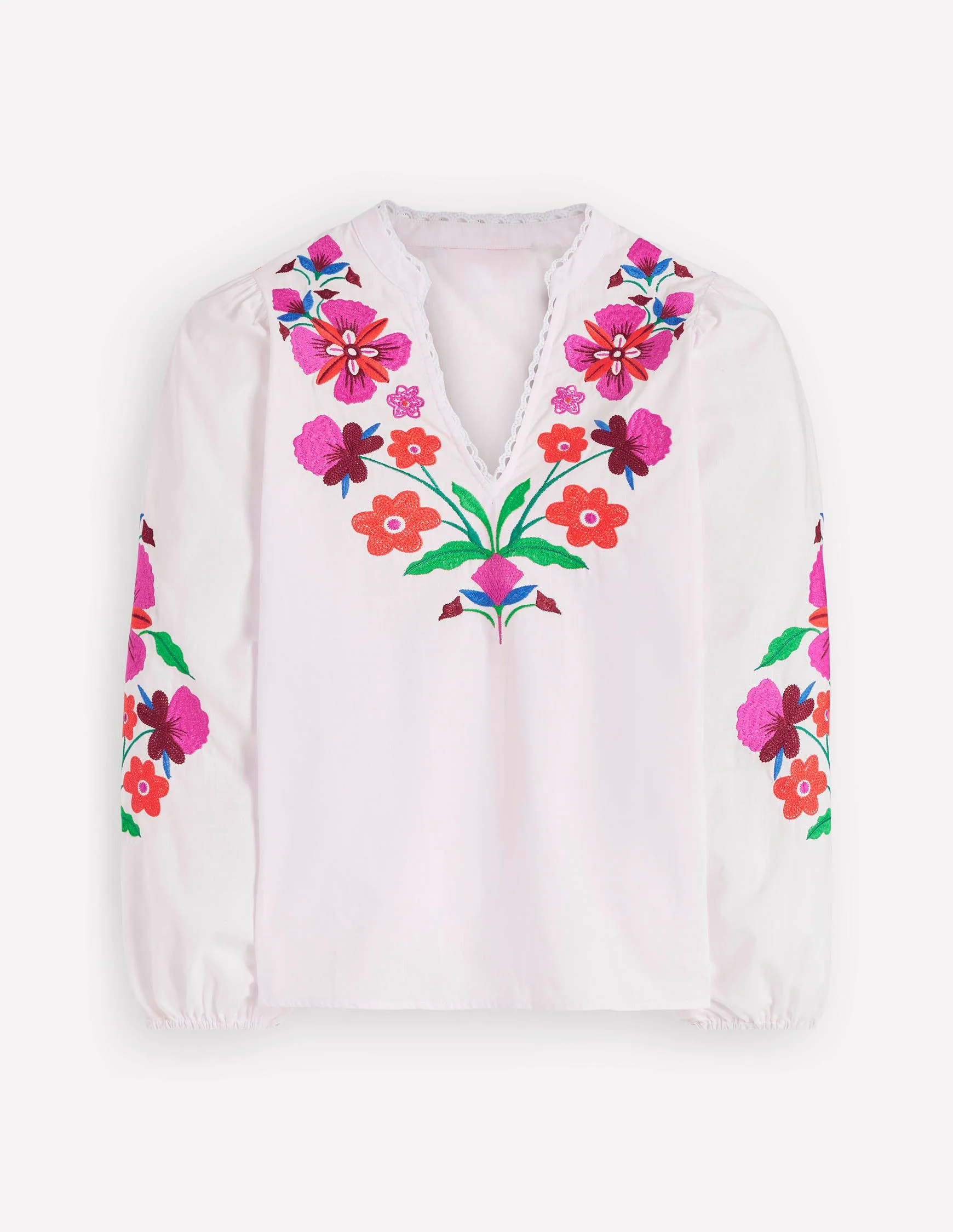 Embroidered Notch Neck Top-Floral Placement Embroidery - Image 6