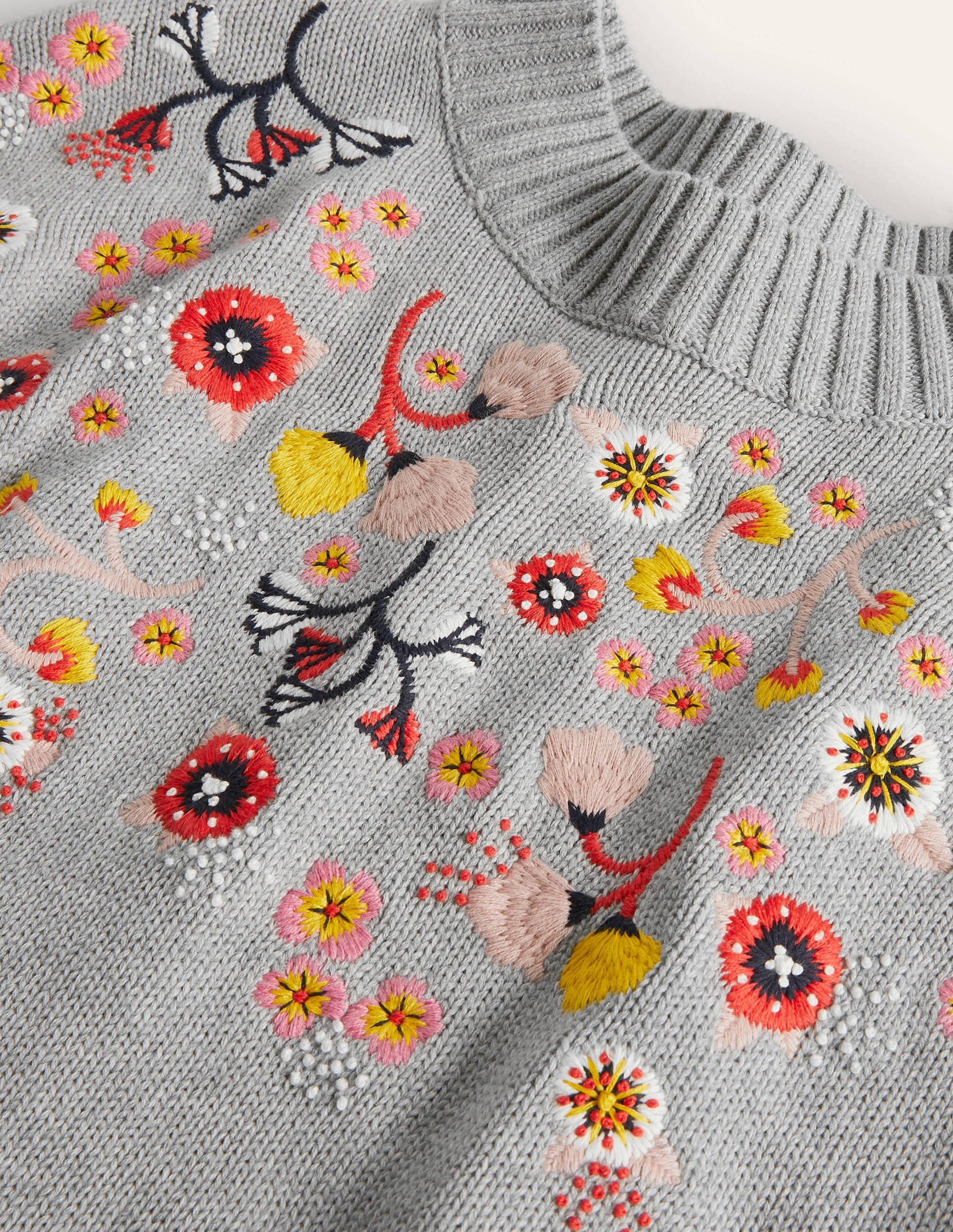 Embroidered Relaxed Sweater-Silver Melange - Image 6