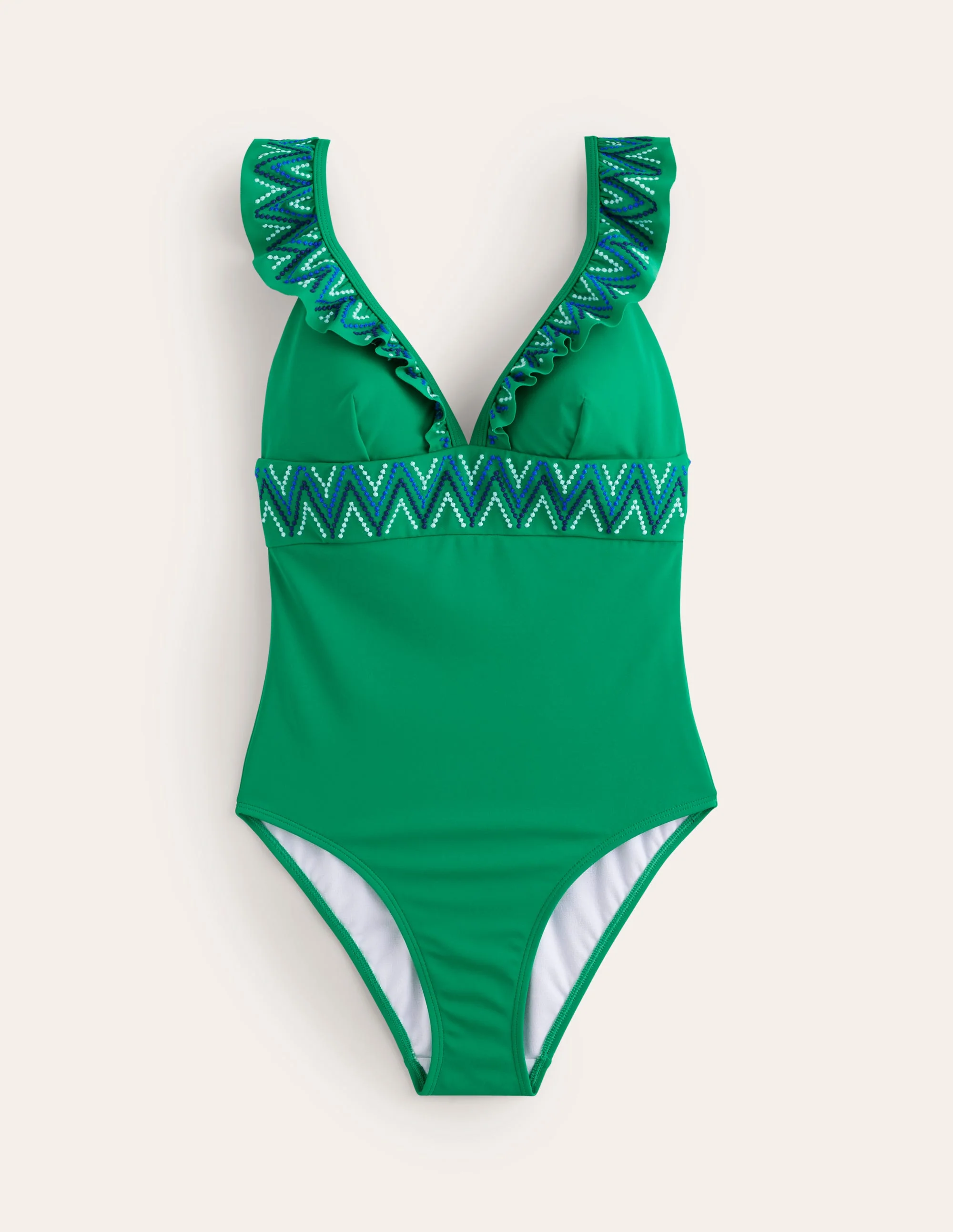 Embroidered Ruffle Swimsuit-Green - Image 5