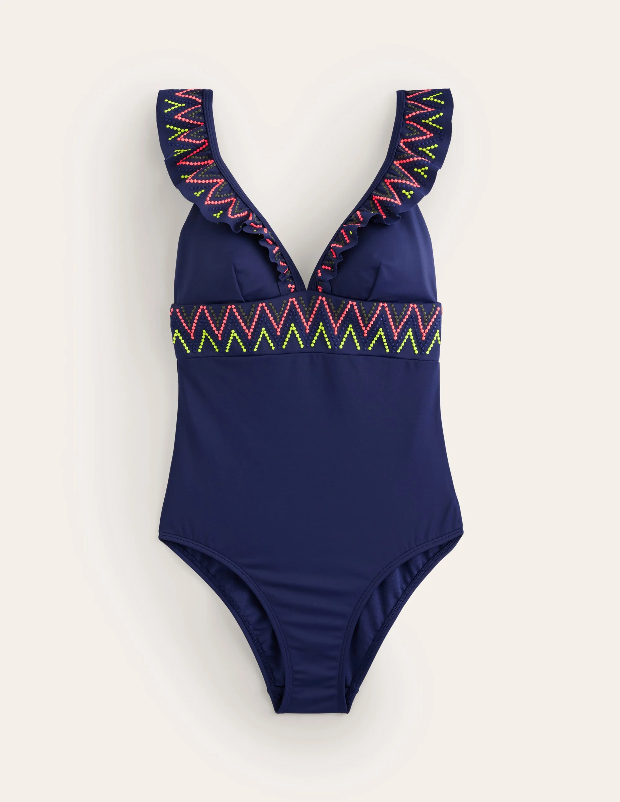 Embroidered Ruffle Swimsuit-Navy - Image 5