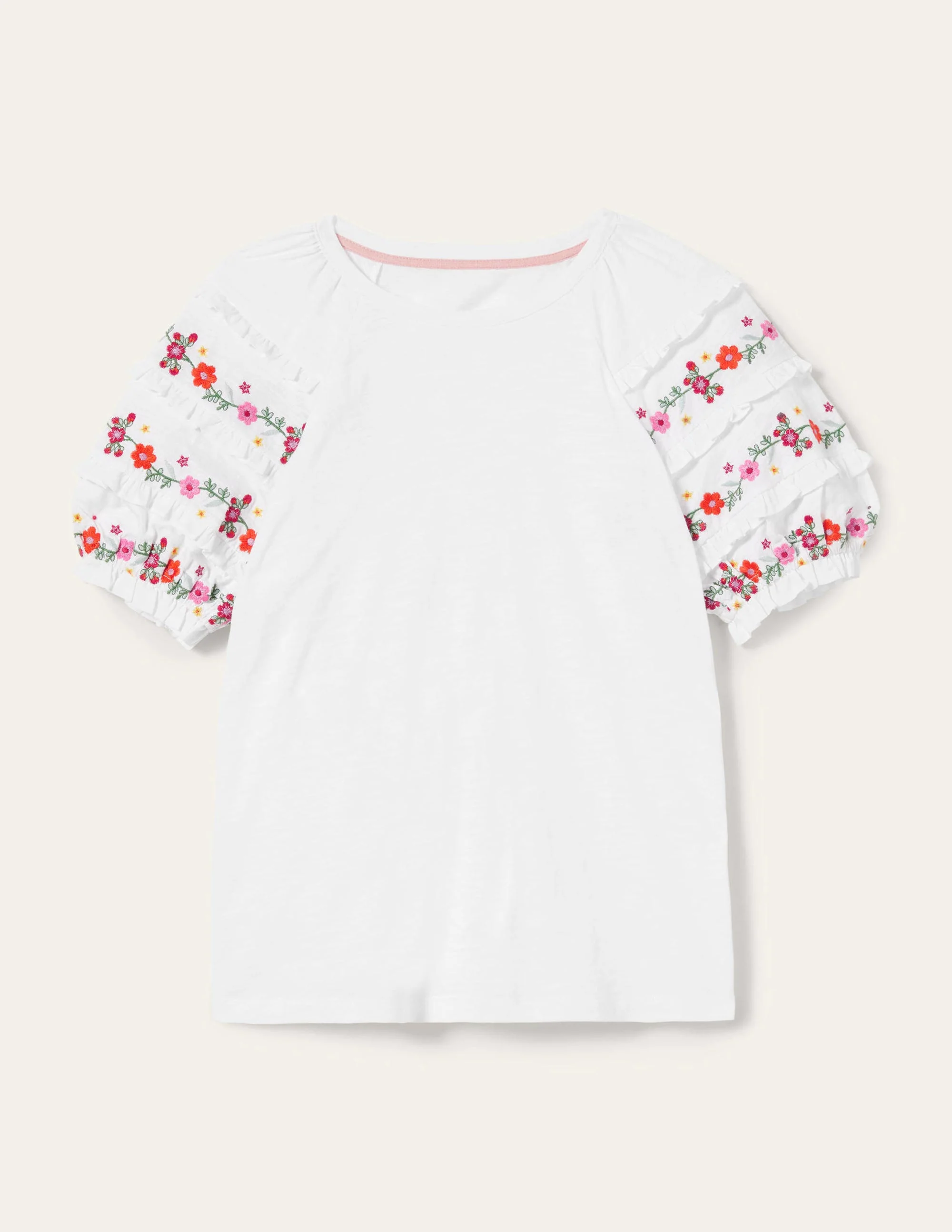 Embroidered Sleeve Jersey Top-White - Image 9