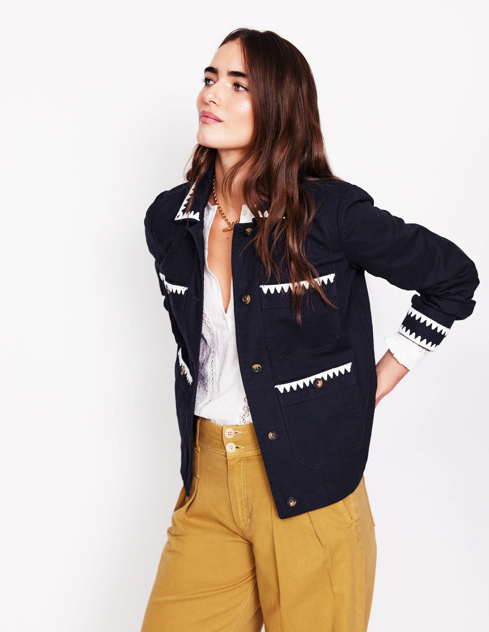 Embroidered Utility Jacket-Navy - Image 4