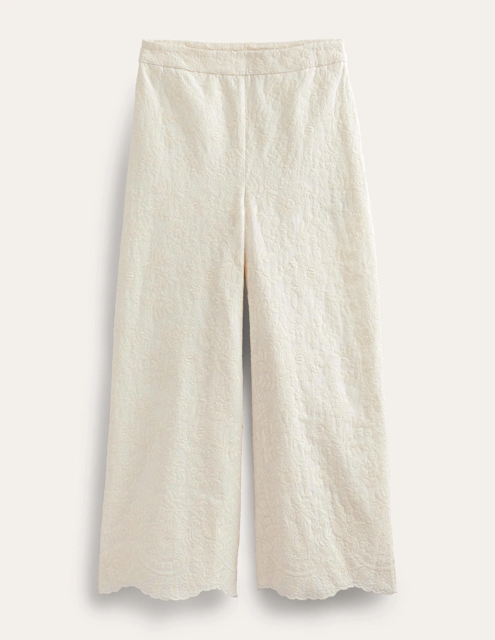 Embroidered Wide Leg Pants-Ivory - Image 5