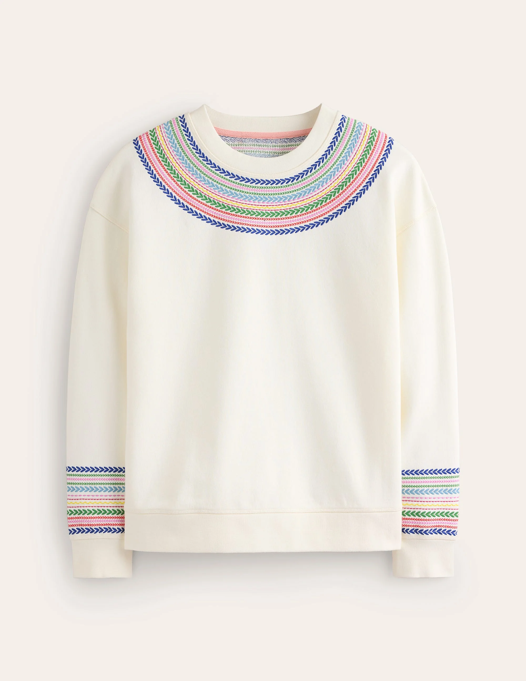 Emi Embroidered Sweatshirt-Ivory, Multi Fairisle - Image 6