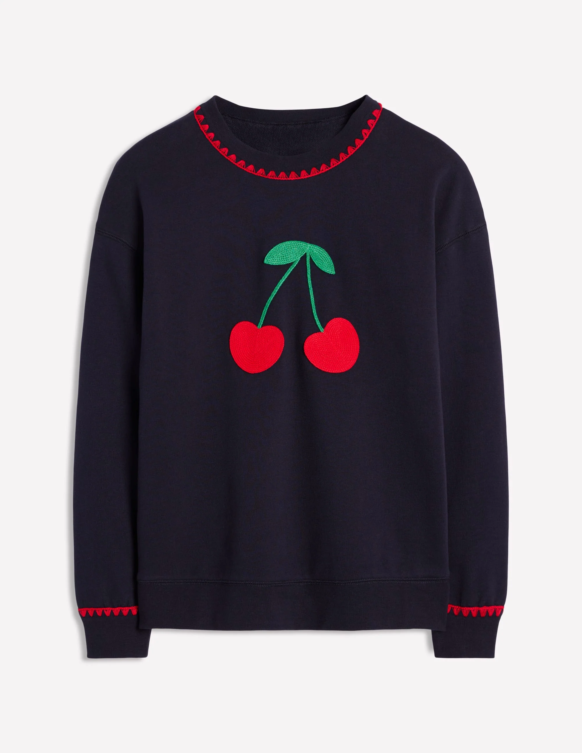 Emi Embroidered Sweatshirt-Navy, Cherries - Image 5