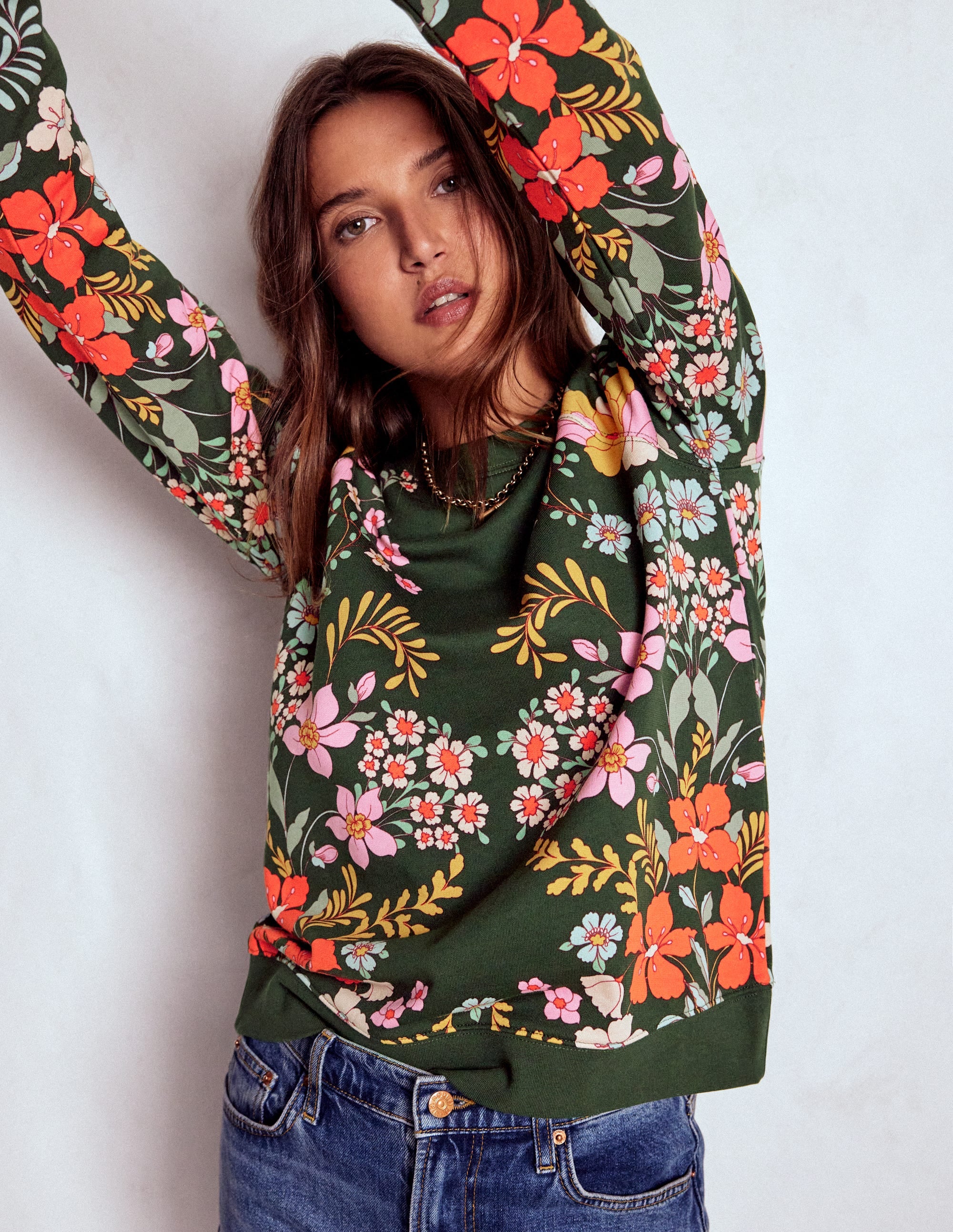 Emi Printed Sweatshirt-Forest, Flourishing Garden - Image 4