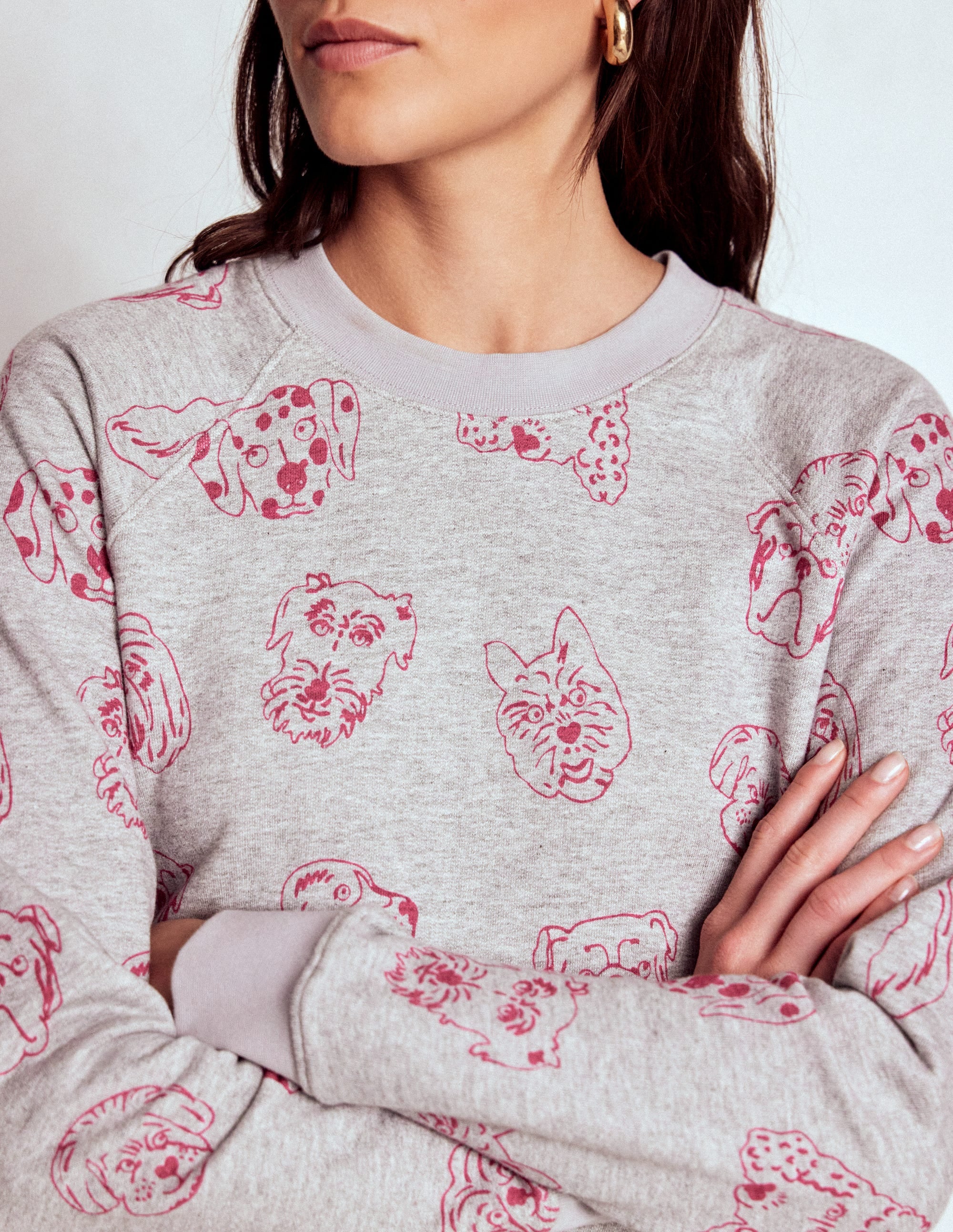 Emi Printed Sweatshirt-Grey and Pink Yarrow, Dogs - Image 2