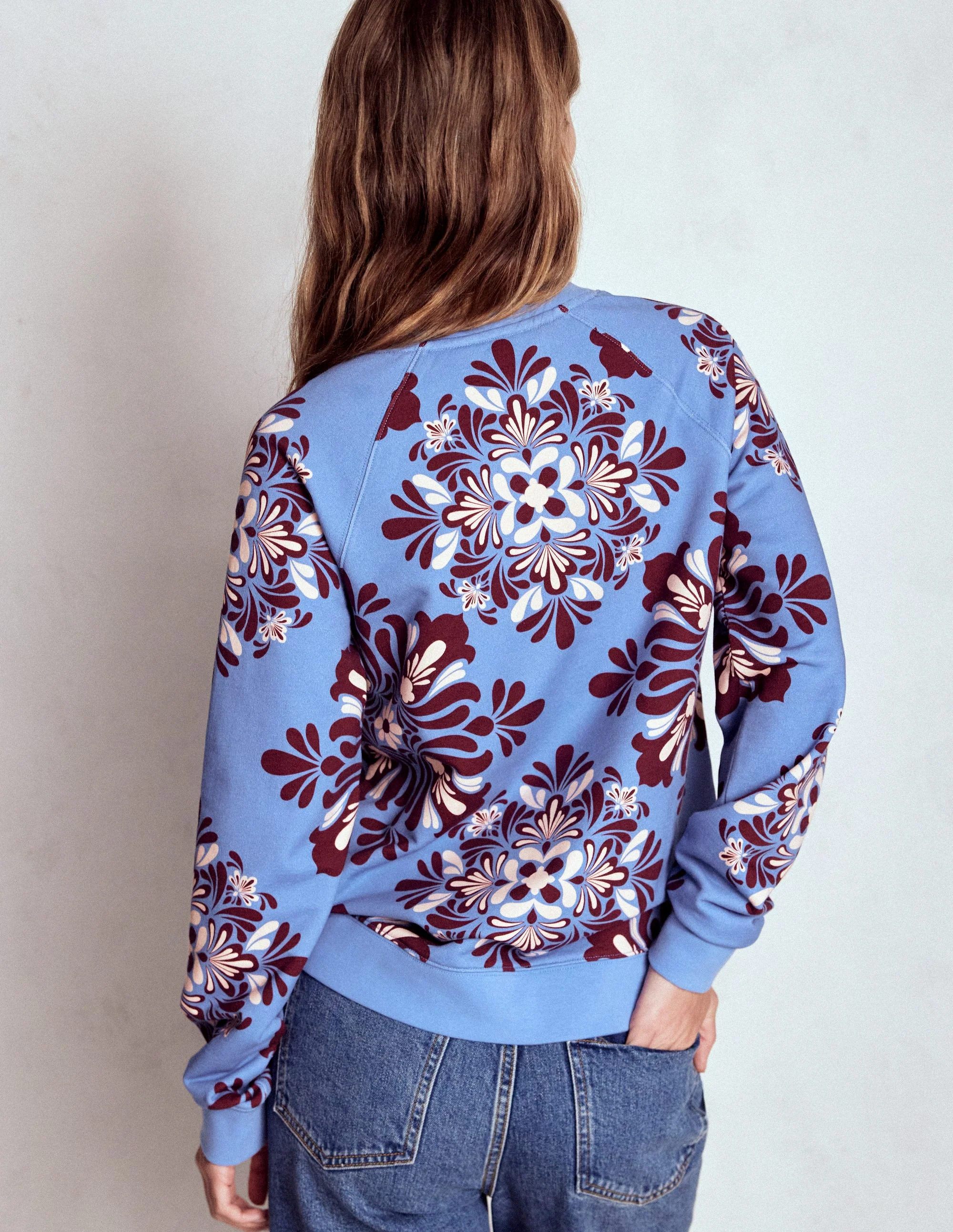 Emi Printed Sweatshirt-Soft Blue, Bloom Mosaic - Image 3