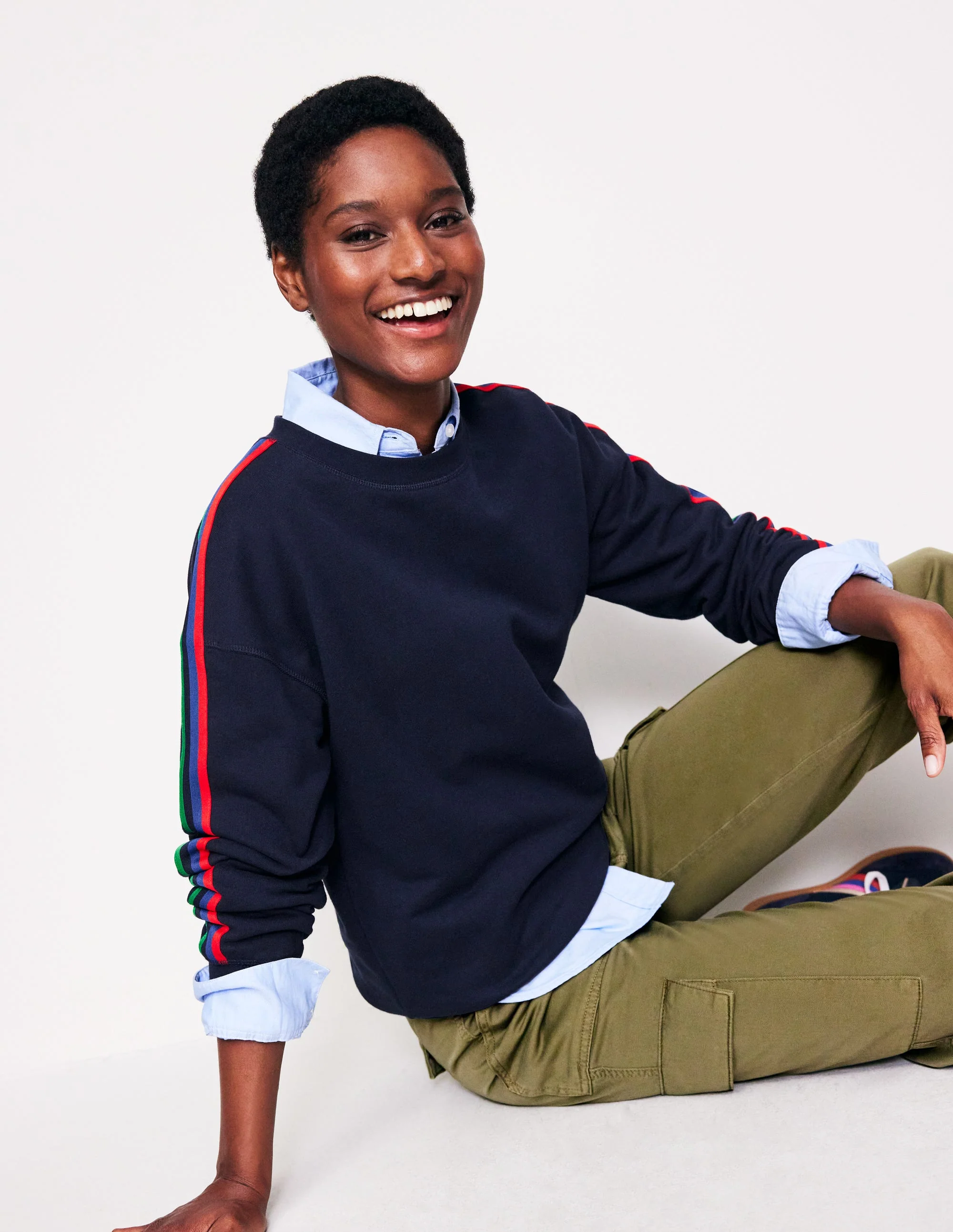 Emi Relaxed Sweatshirt-Navy, Red Stripe