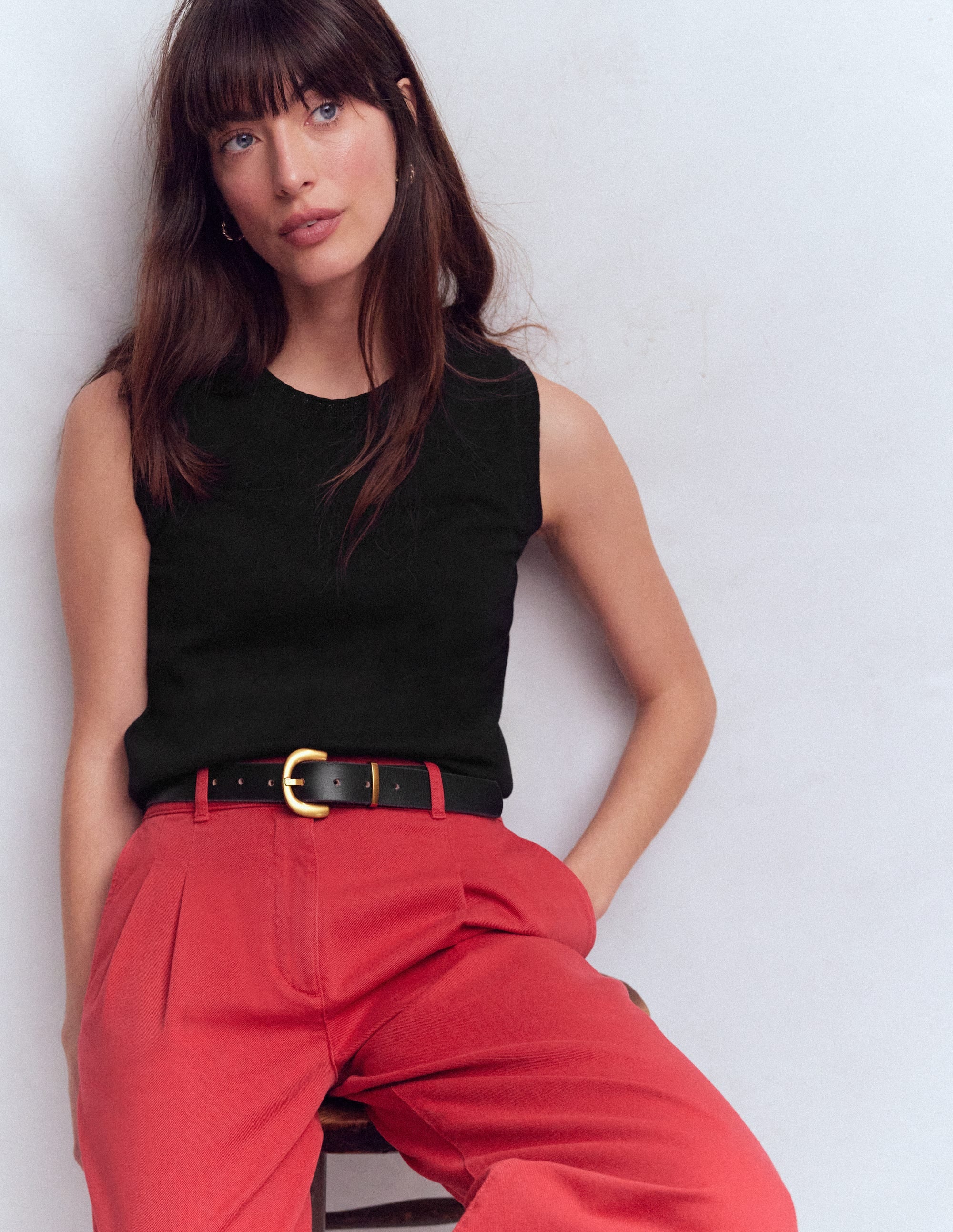 Emilia Cotton Crew Neck Vest-Black - Image 4