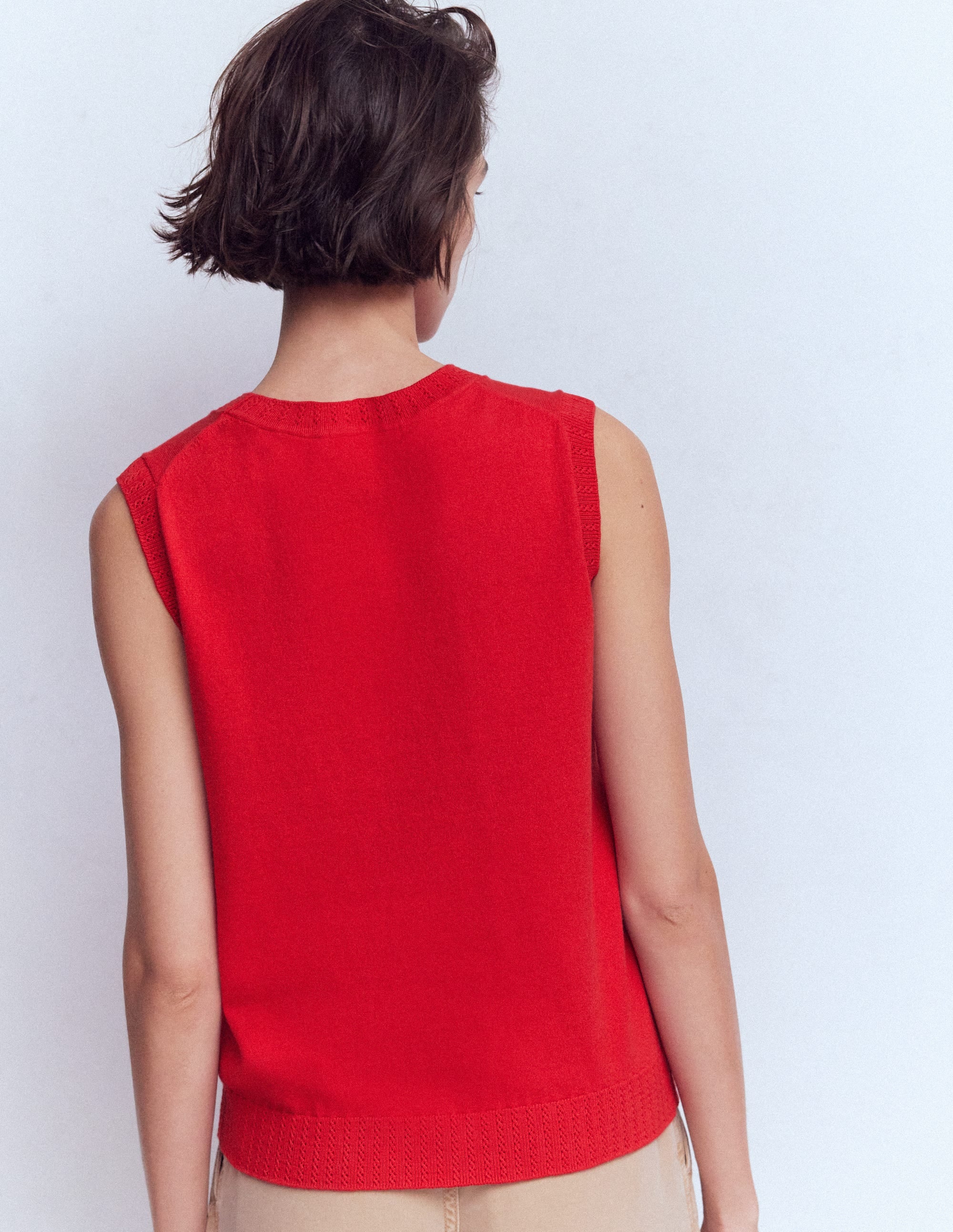 Emilia Cotton Crew Neck Vest-Merida Red - Image 3