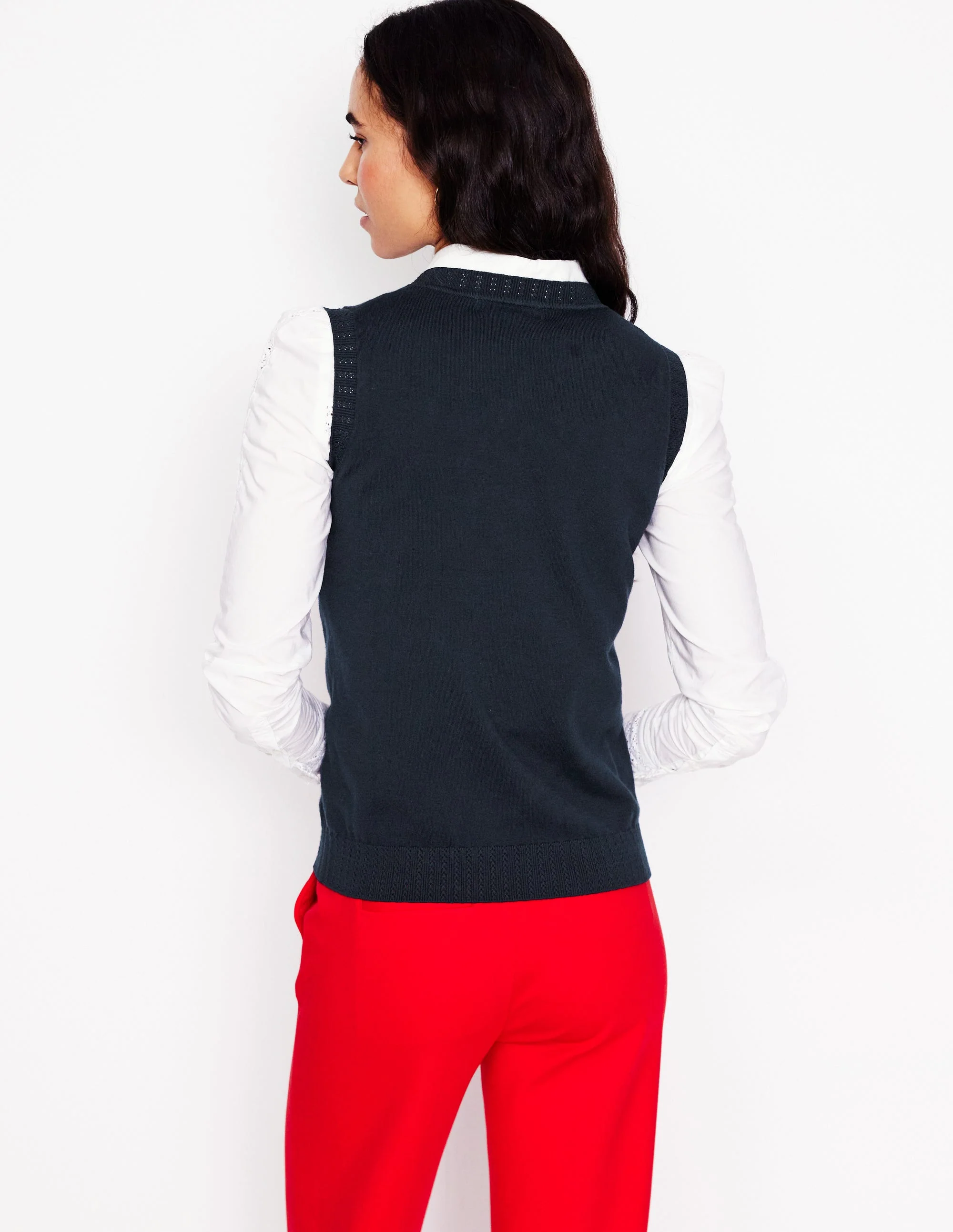 Emilia Cotton Crew Neck Vest-Navy - Image 4