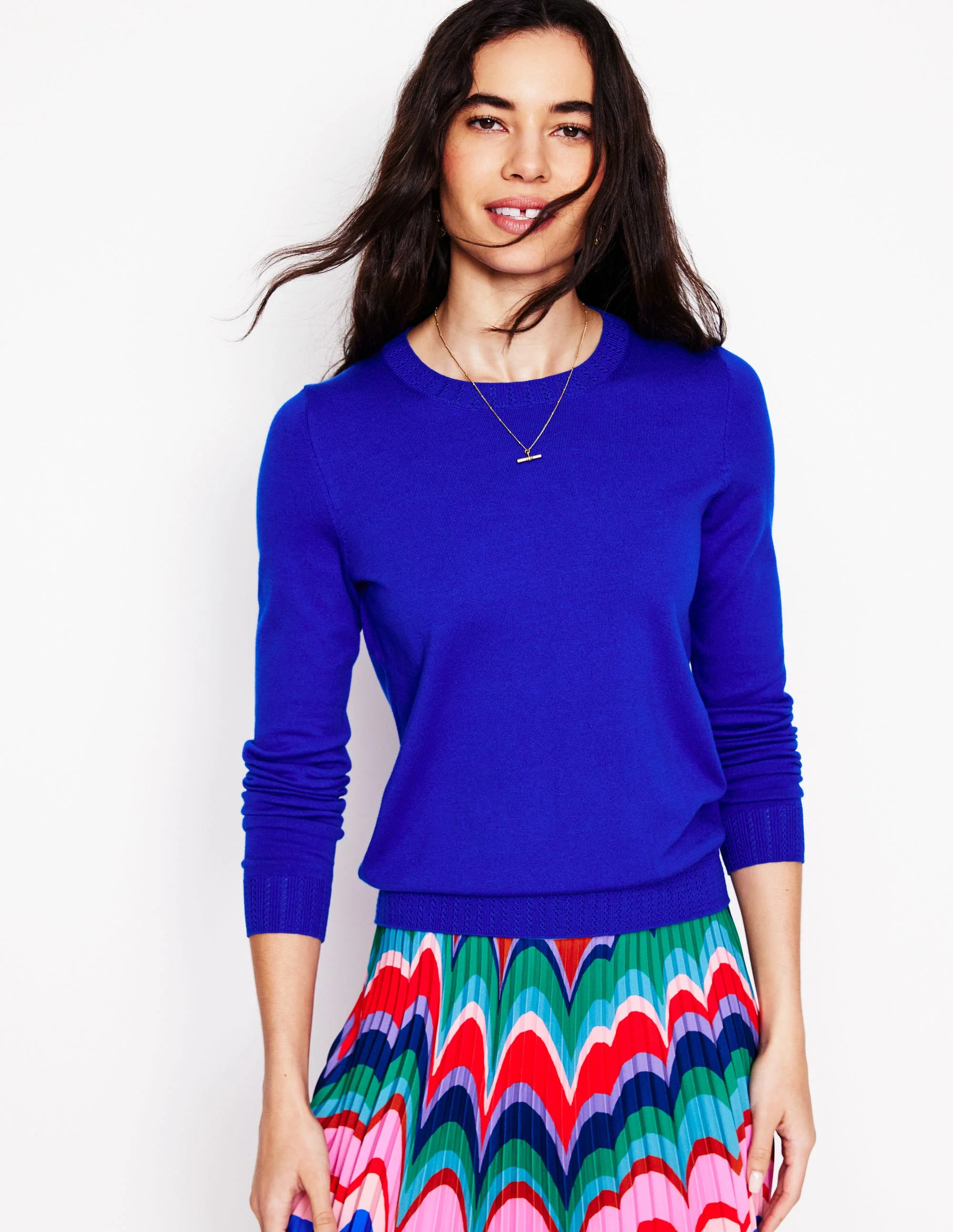 Emilia Cotton Crew Sweater-Bright Blue - Image 2