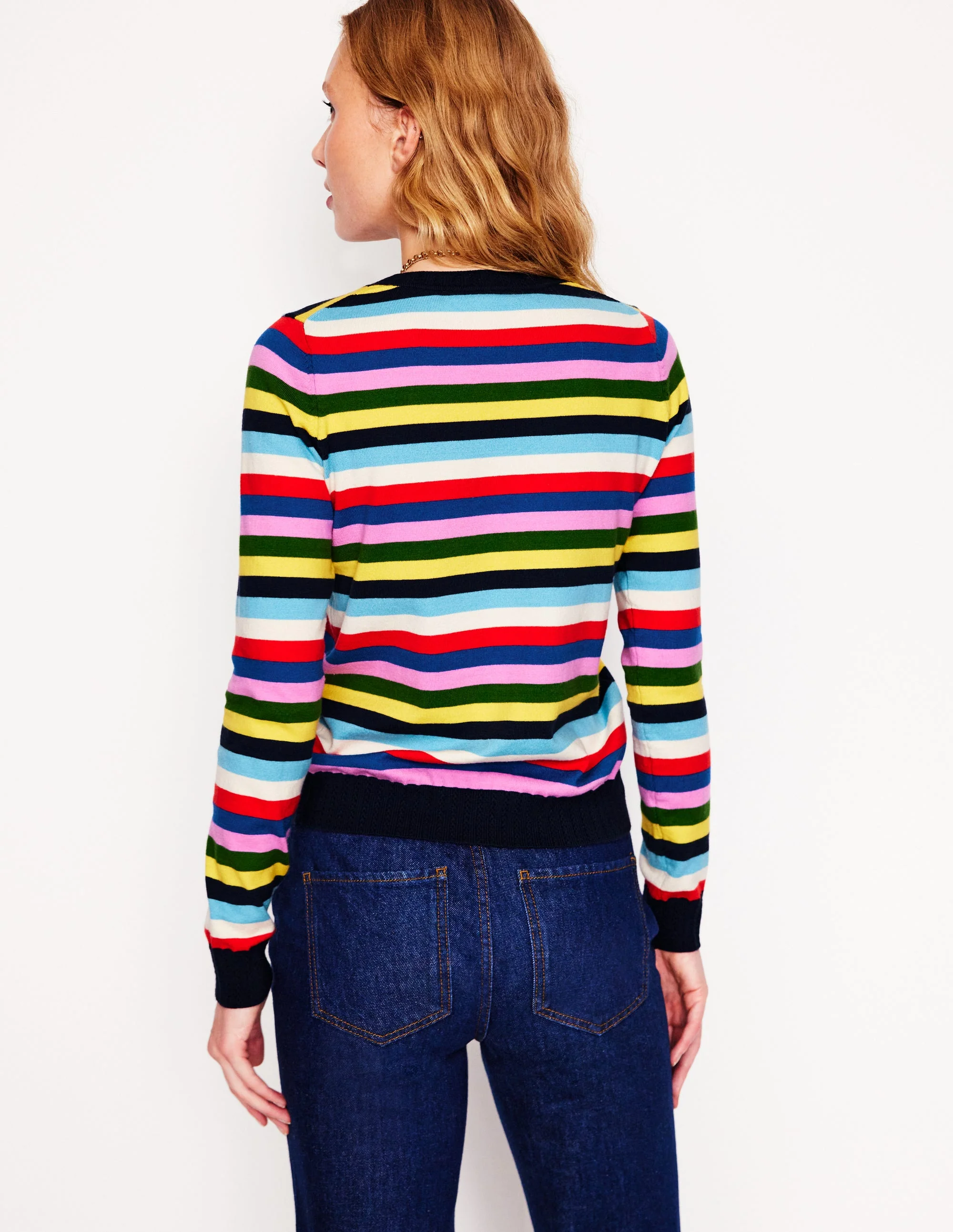Emilia Cotton Crew Sweater-Poppy Red, Blue Multi - Image 3