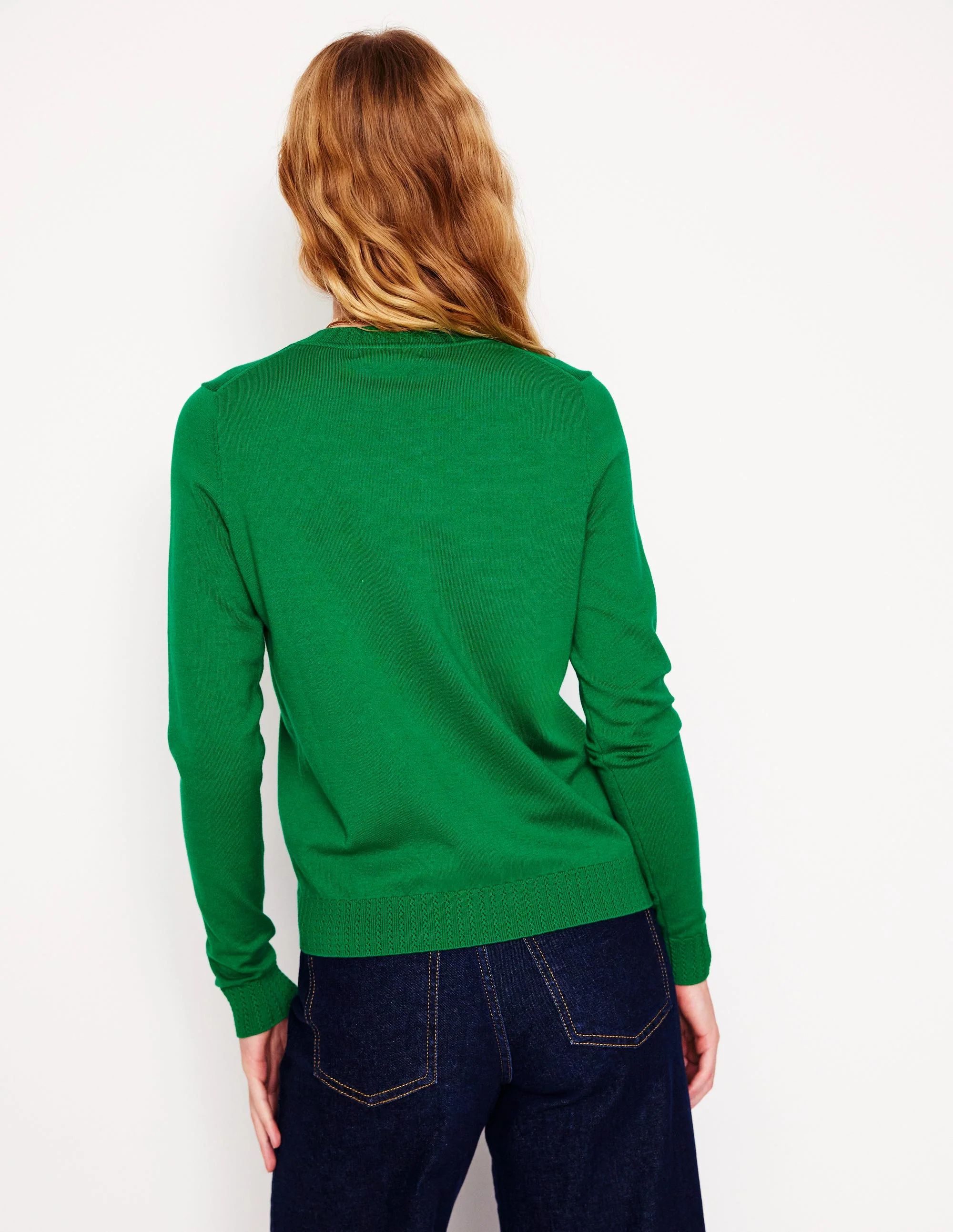 Emilia Cotton Crew Sweater-Rich Emerald - Image 3