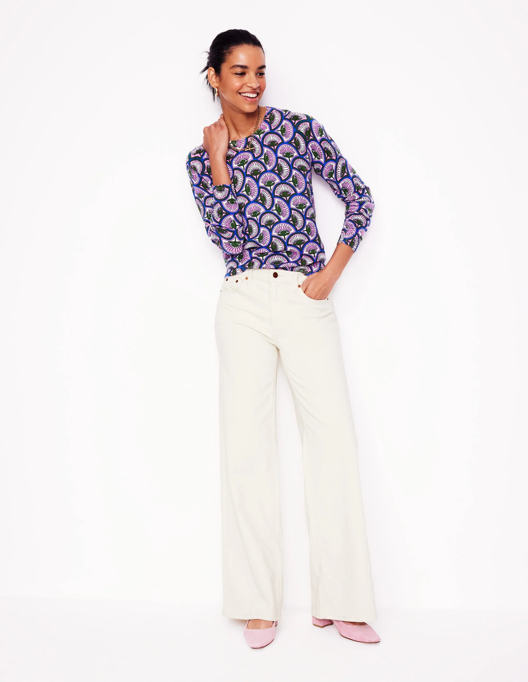 Emilia Cotton Crew Sweater-Soft Lavender Pink, Daisy Arc - Image 4