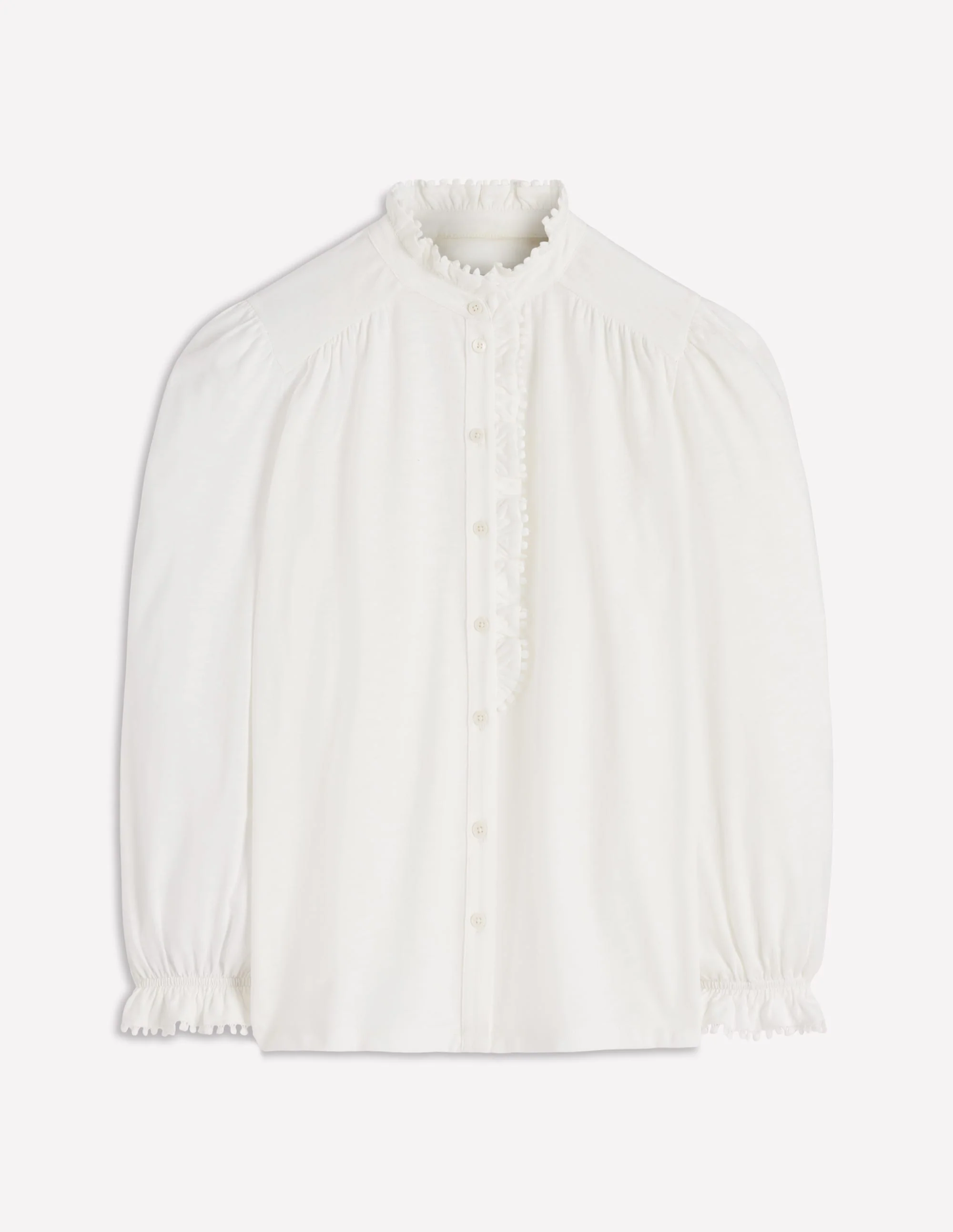 Emily Pom Trim Ruffle Shirt-Ivory - Image 6