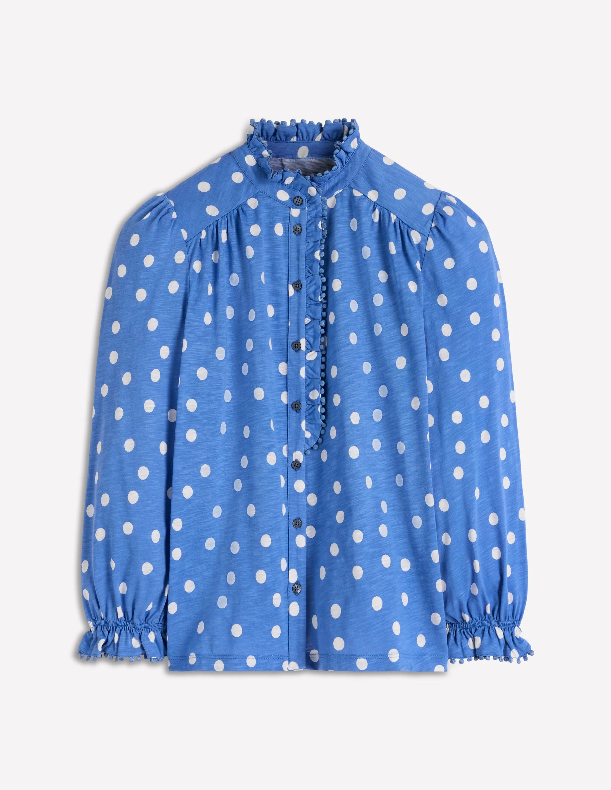 Emily Pom Trim Ruffle Shirt-Regatta, Painted Dot Spaced - Image 5