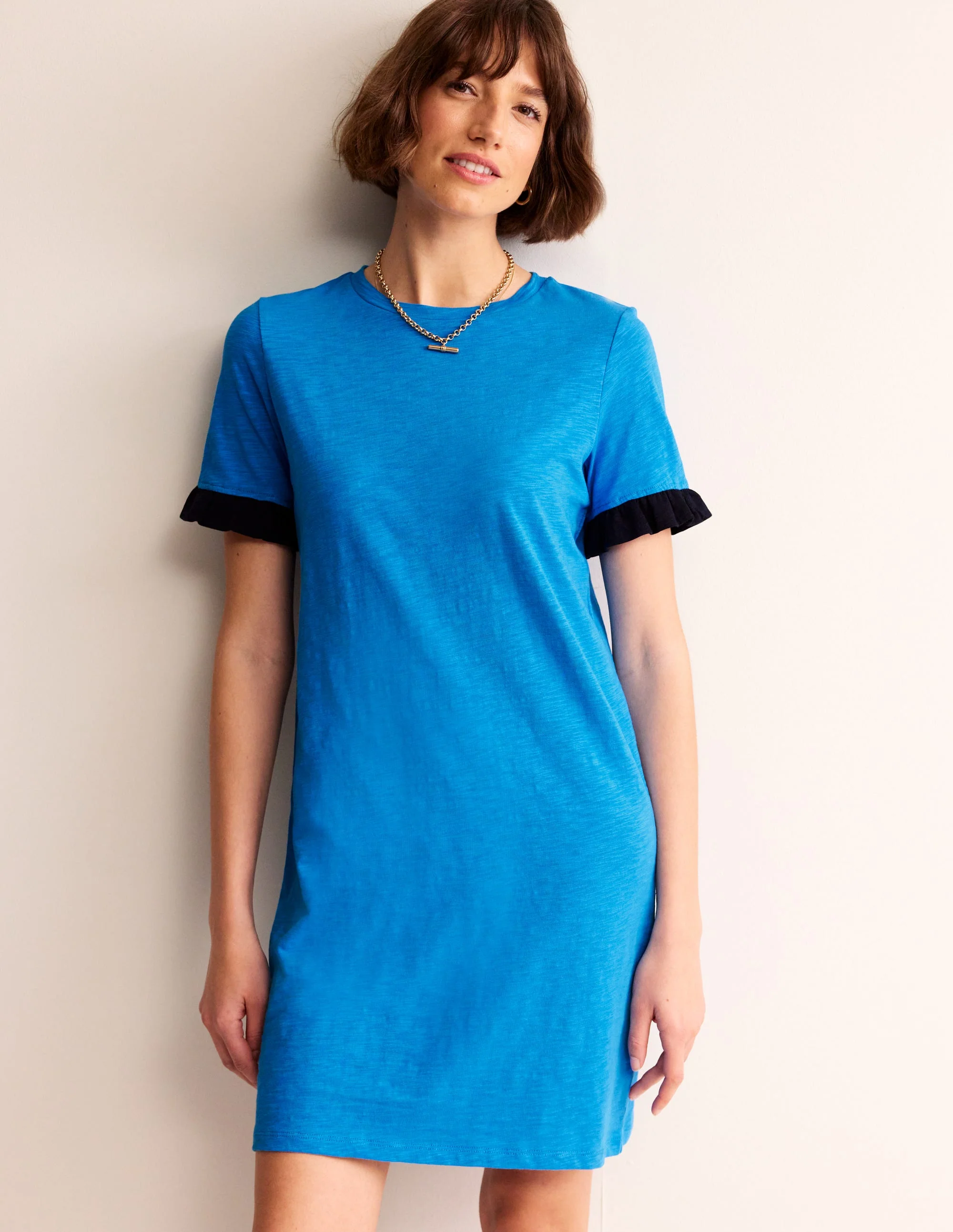 Emily Ruffle Cotton Dress-Brilliant Blue - Image 4
