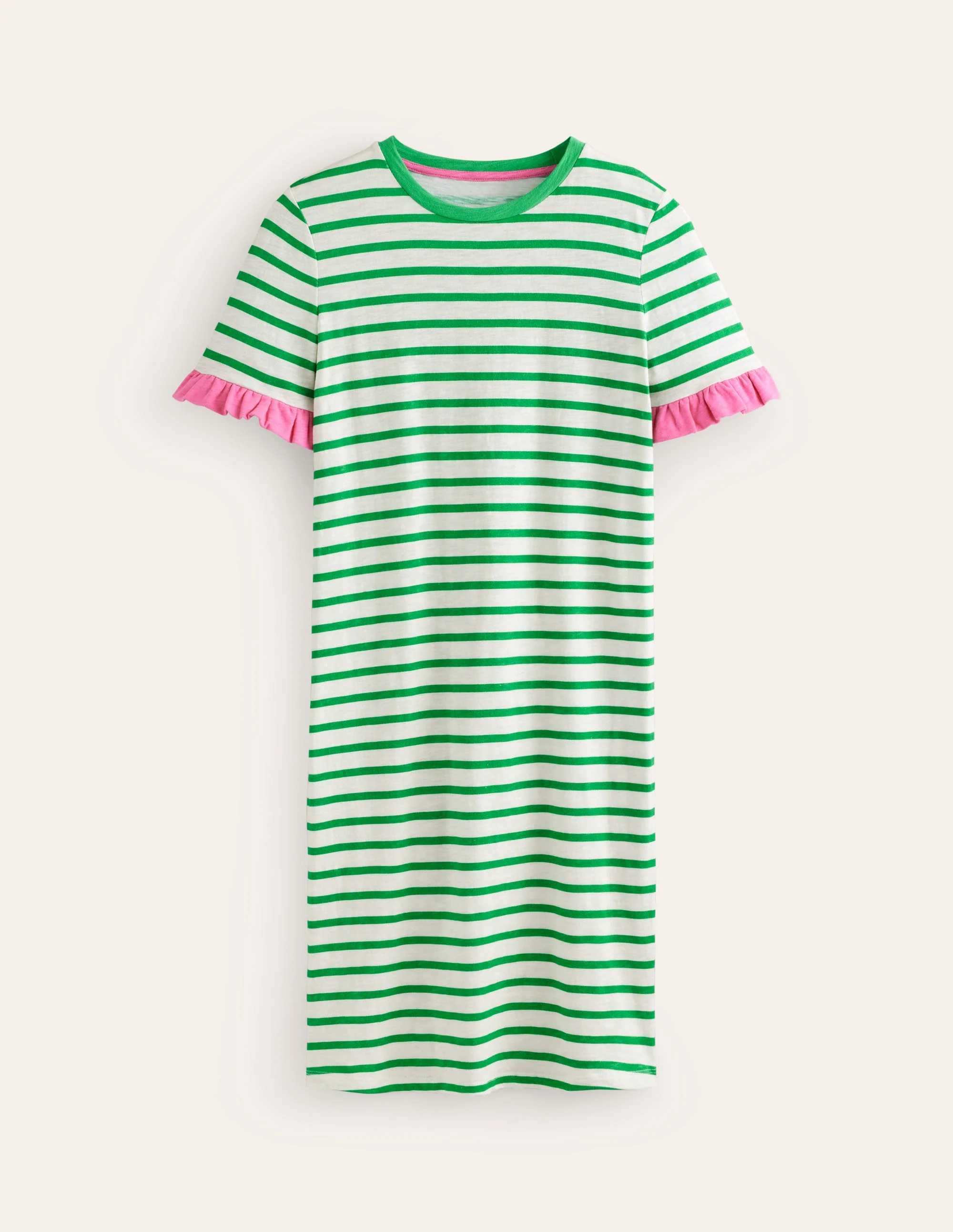 Emily Ruffle Cotton Dress-Ivory, Green Stripe - Image 5