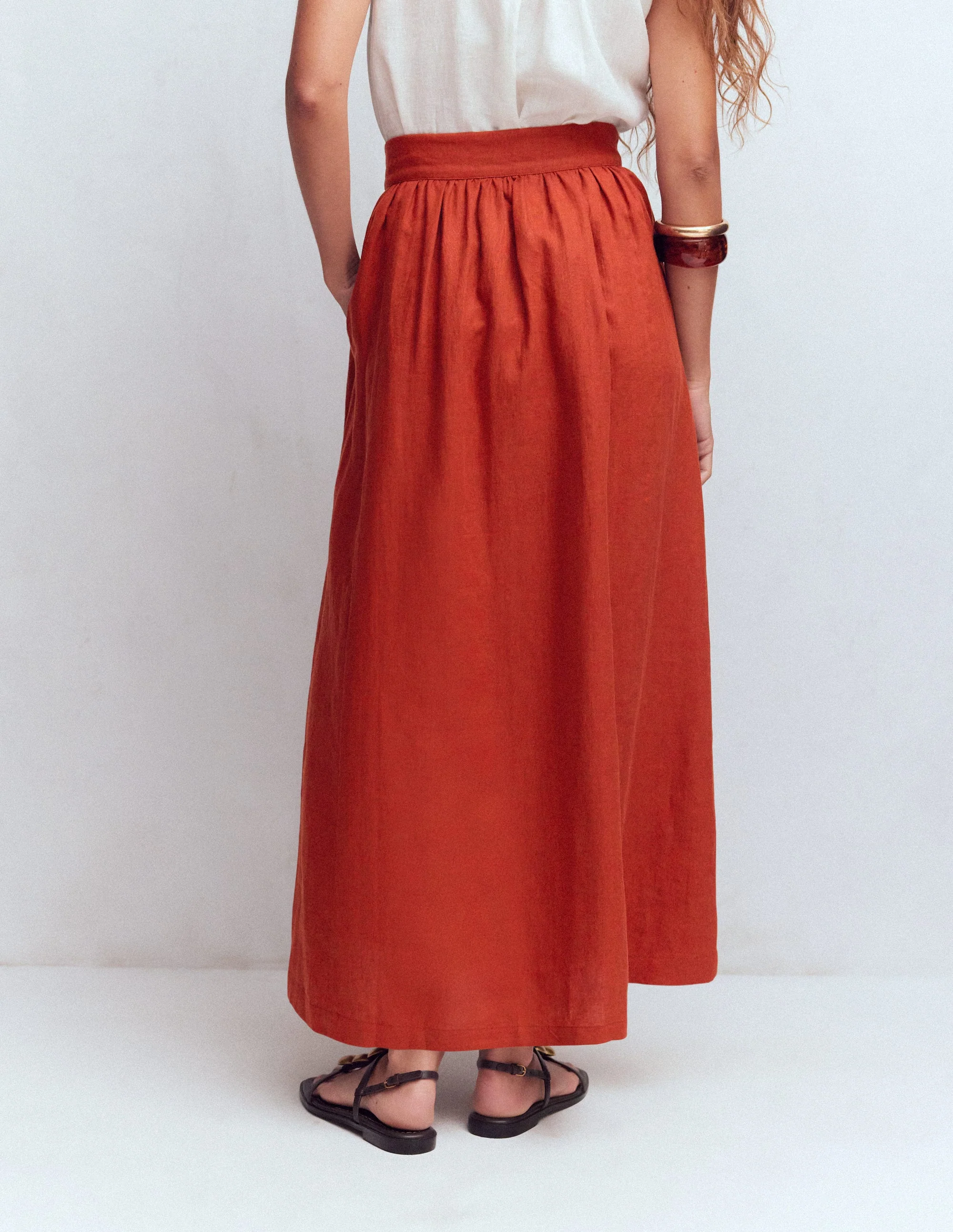 Emma Linen Maxi Skirt-Burnt Orange - Image 7
