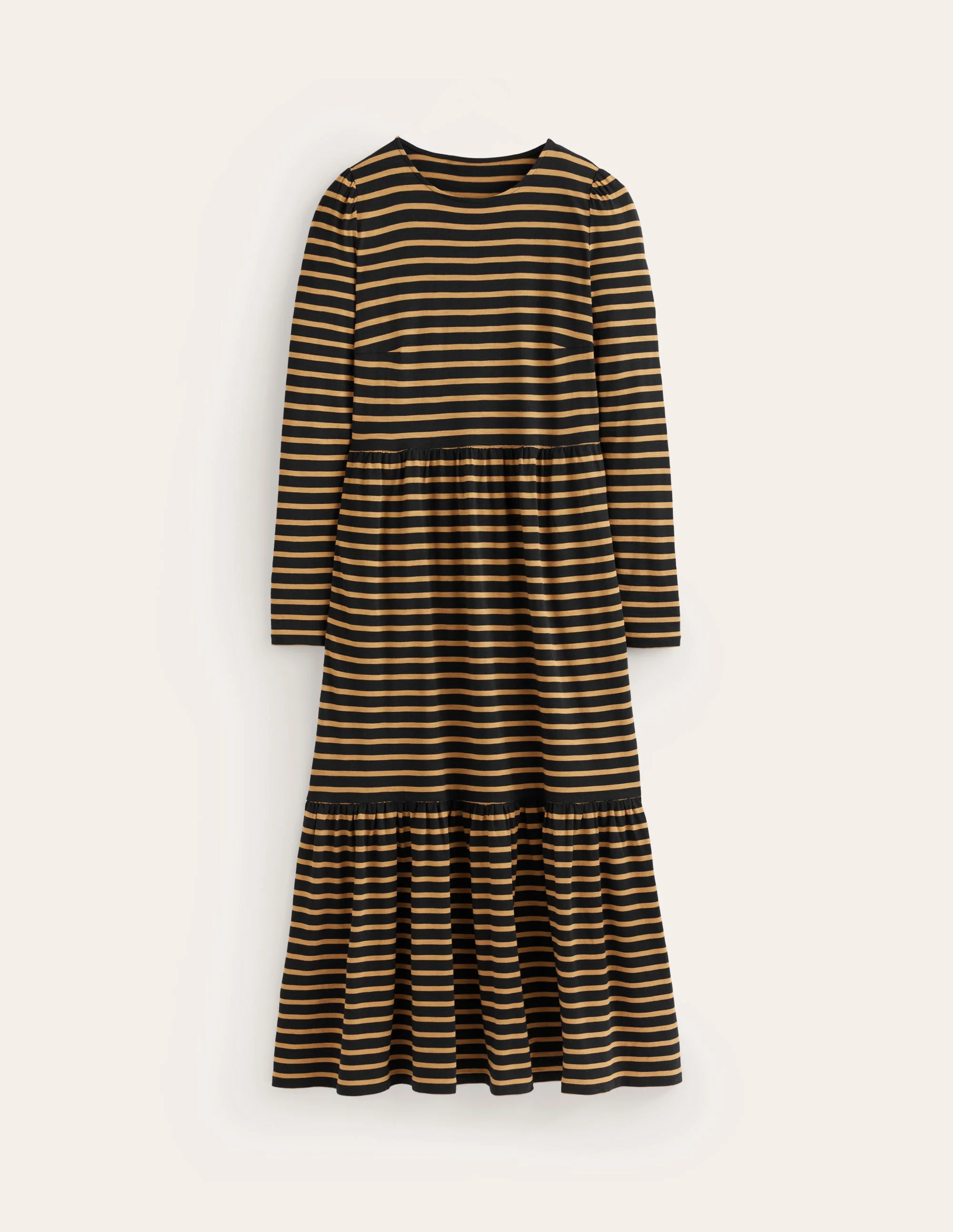 Emma Long Sleeve Jersey Dress-Camel, Black Stripe - Image 5