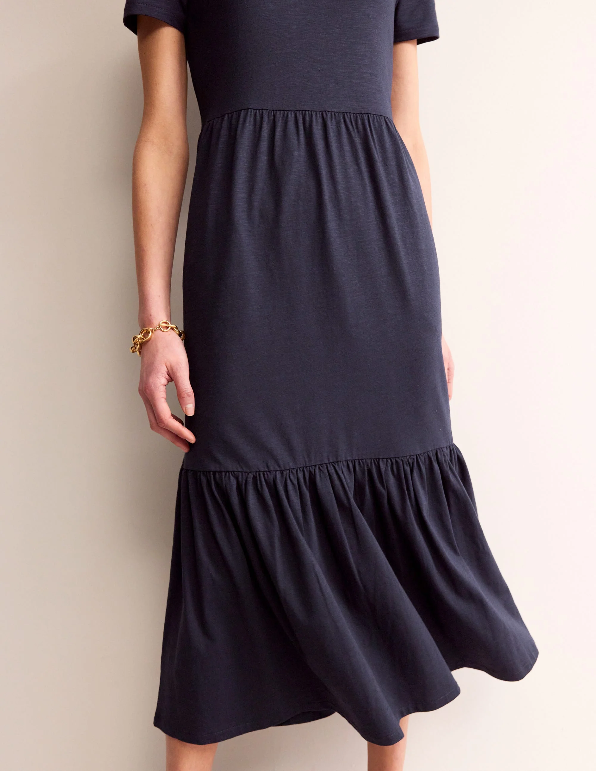 Emma Tiered Jersey Midi Dress-Navy - Image 2