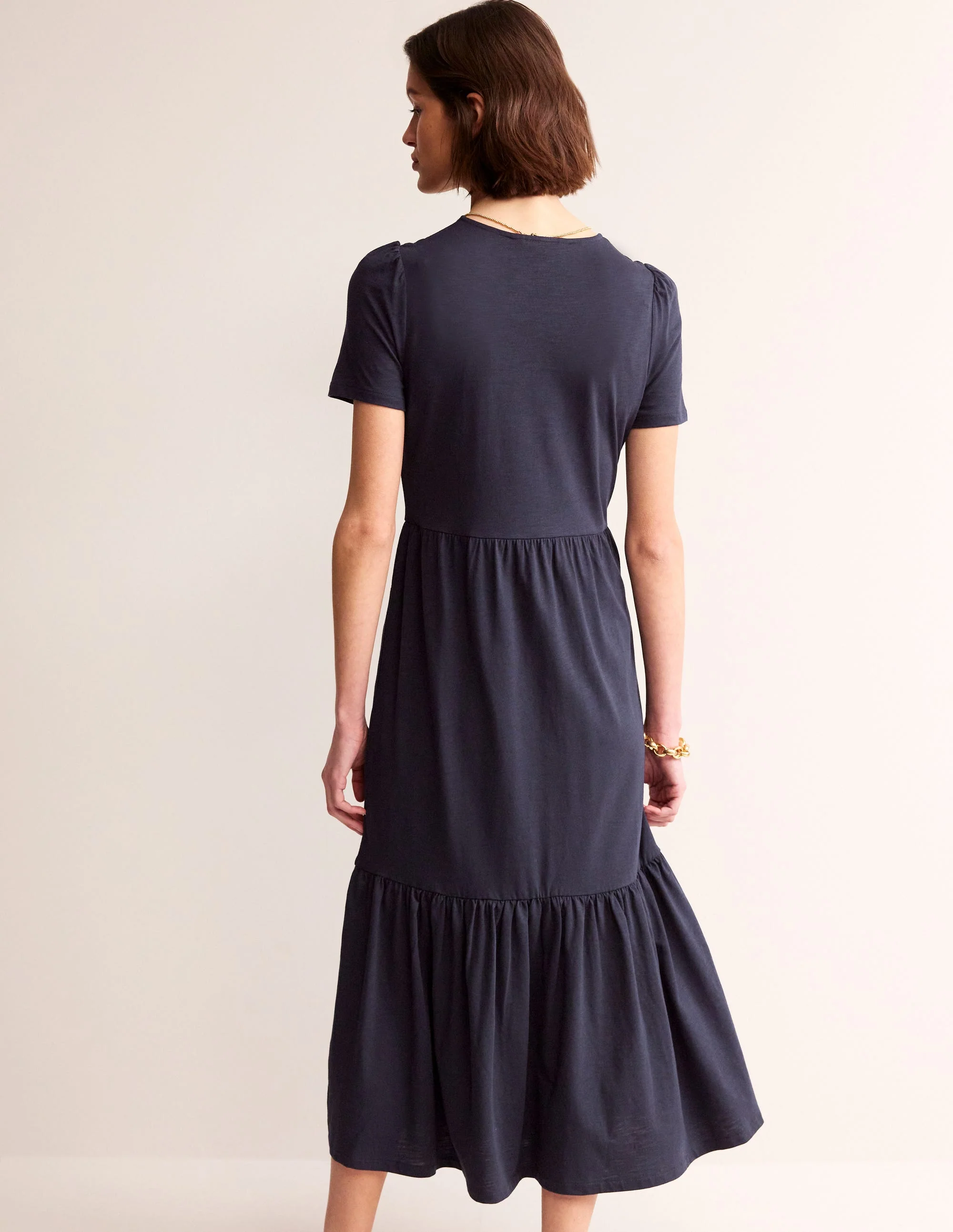 Emma Tiered Jersey Midi Dress-Navy - Image 3