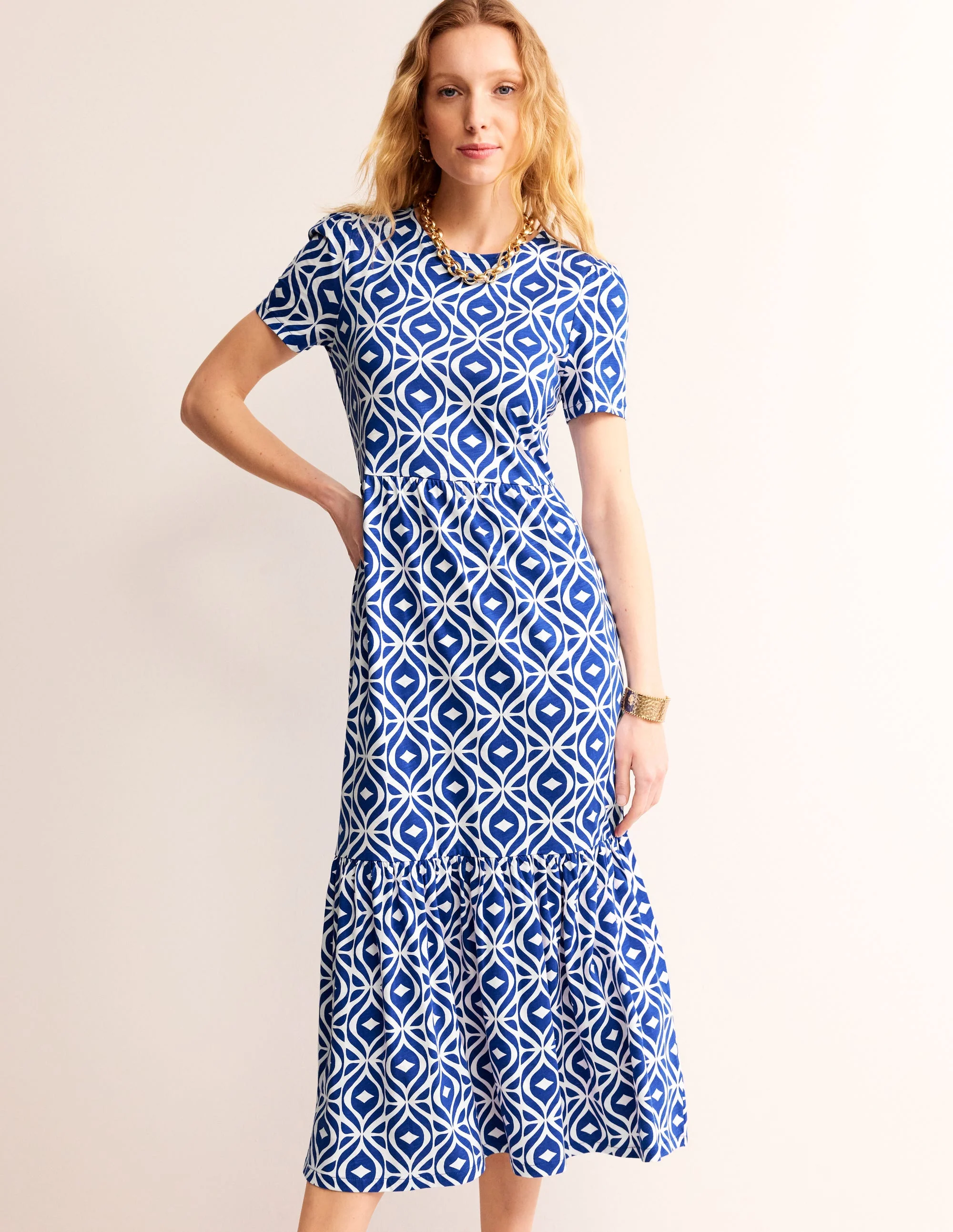 Emma Tiered Jersey Midi Dress-Surf the Web, Diamond Wave - Image 4