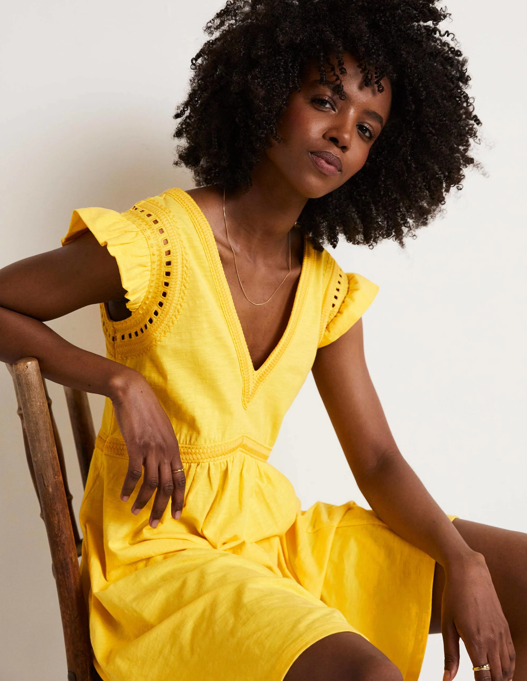 Empire Detail Jersey Dress-Lemon Fizz - Image 5