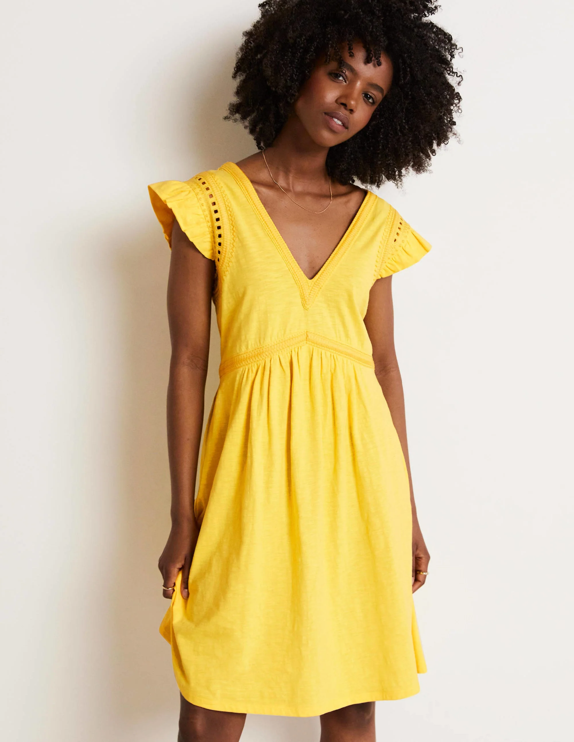 Empire Detail Jersey Dress-Lemon Fizz - Image 6