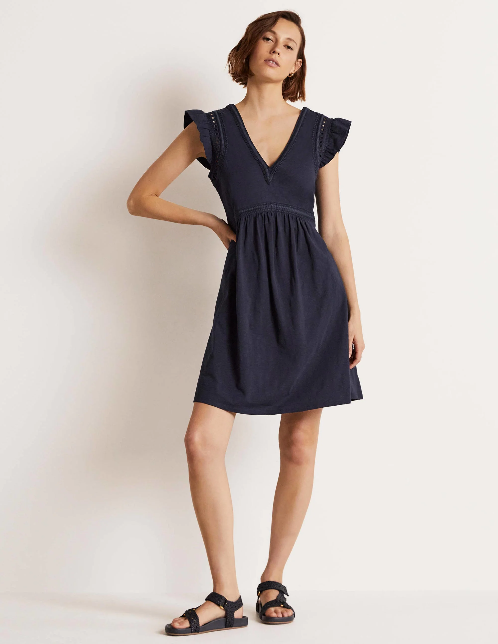 Empire Detail Jersey Dress-Navy - Image 4