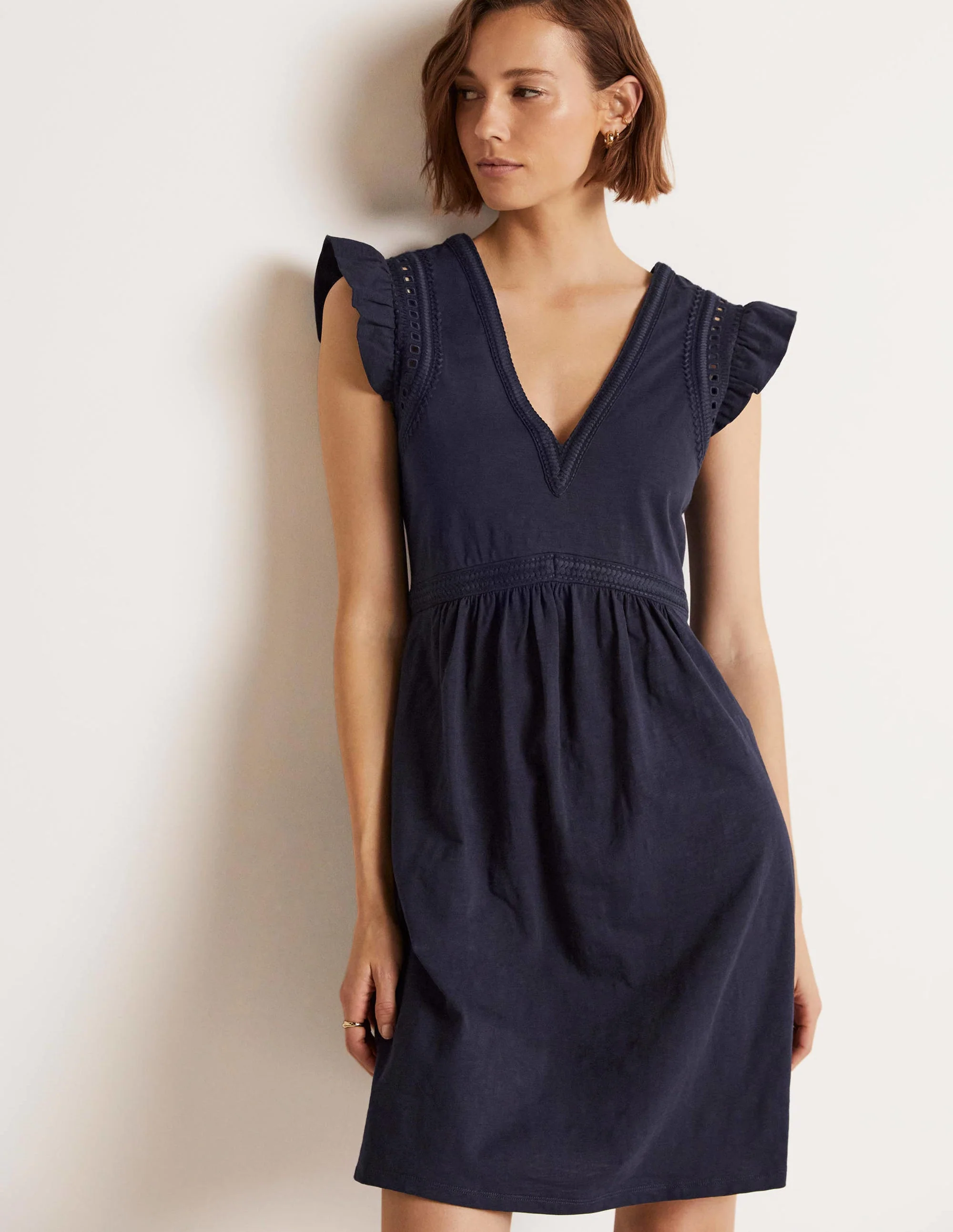 Empire Detail Jersey Dress-Navy - Image 5