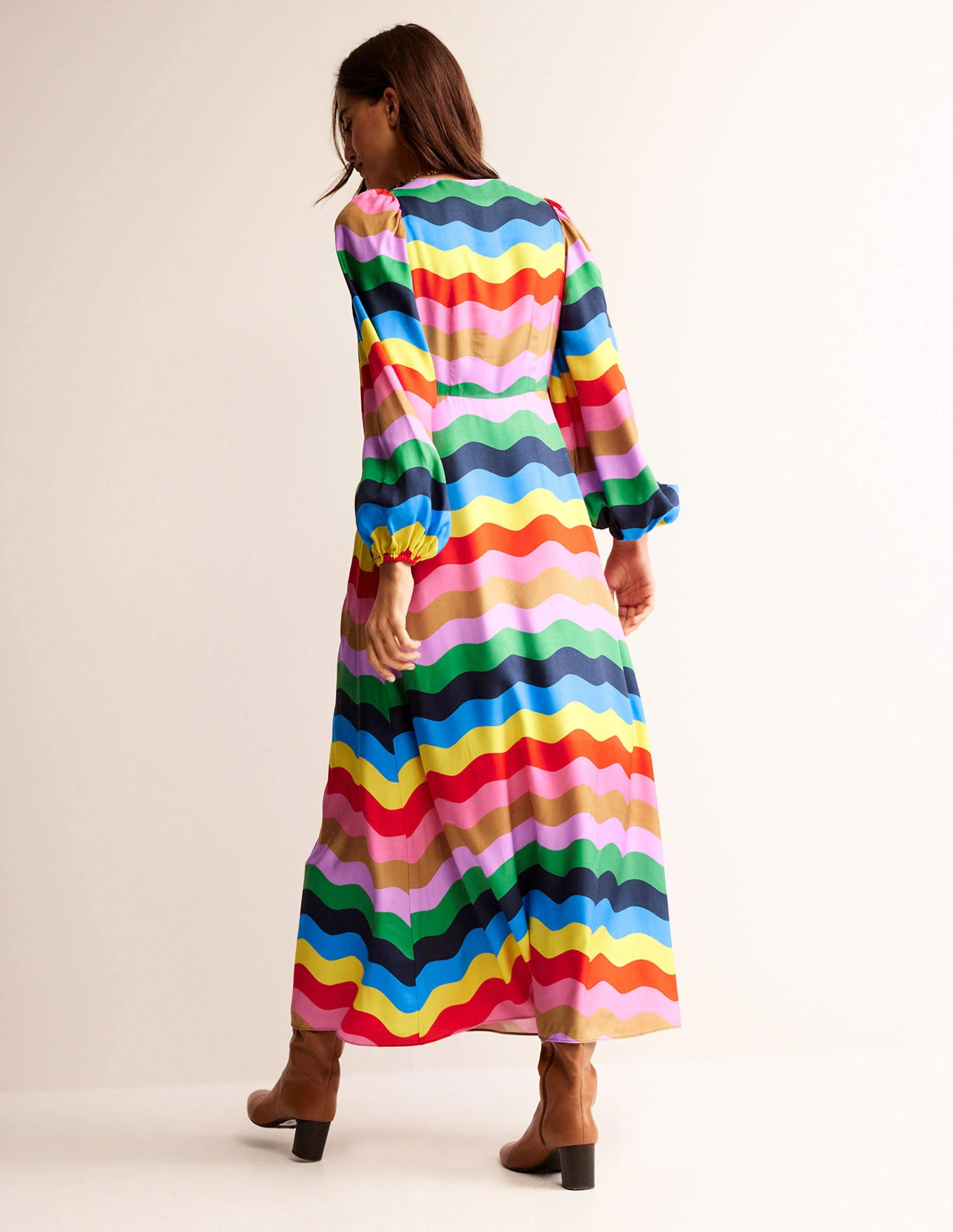 Empire Waist Maxi Tea Dress-Multi, Rainbow Wave - Image 3