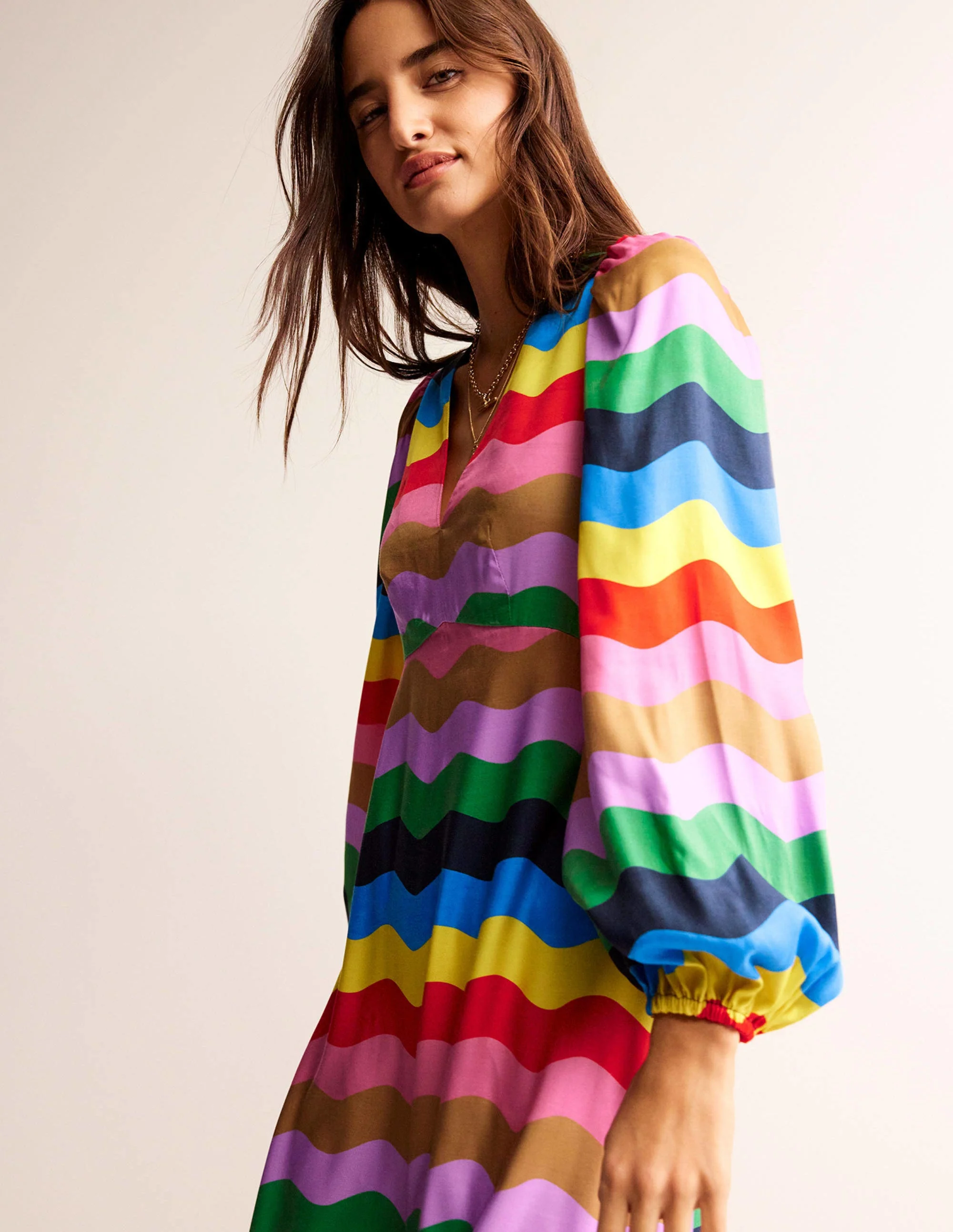 Empire Waist Maxi Tea Dress-Multi, Rainbow Wave - Image 4