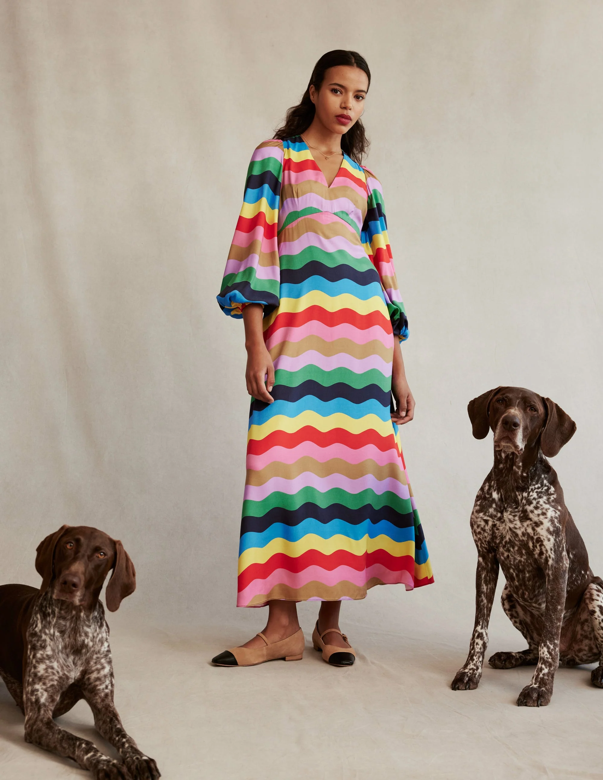 Empire Waist Maxi Tea Dress-Multi, Rainbow Wave - Image 5