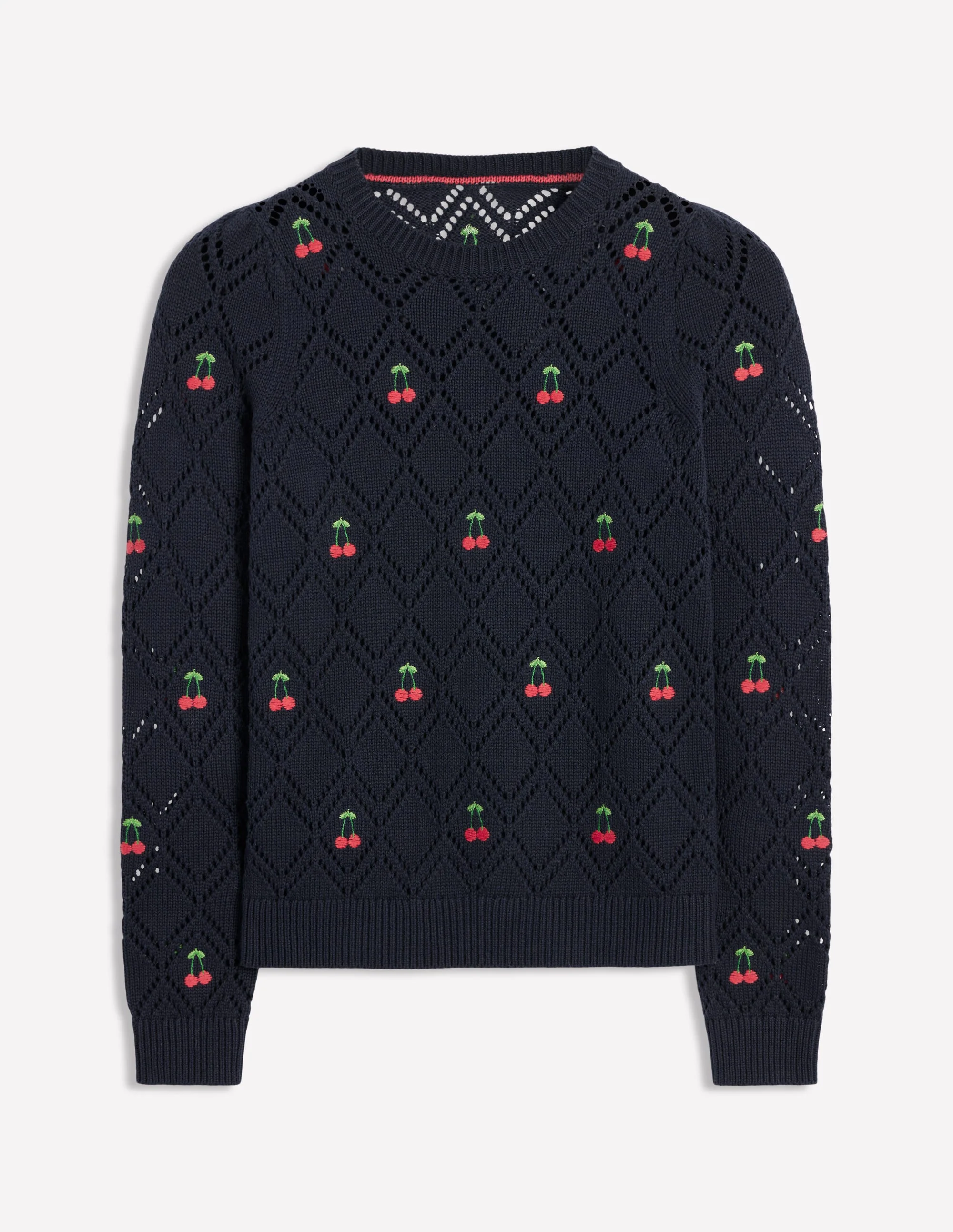 Enid Embroidered Sweater-Navy, Cherries - Image 6