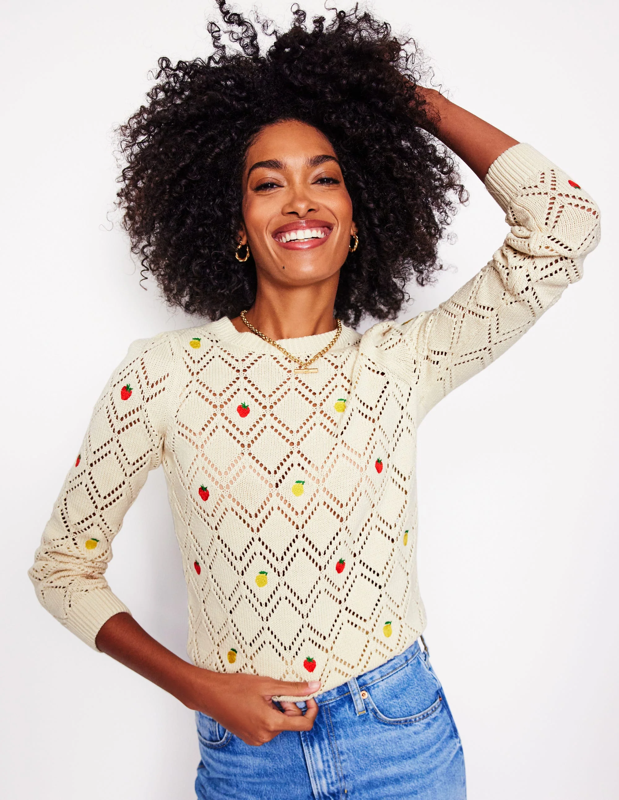 Enid Embroidered Sweater-Warm Ivory, Fruit - Image 2