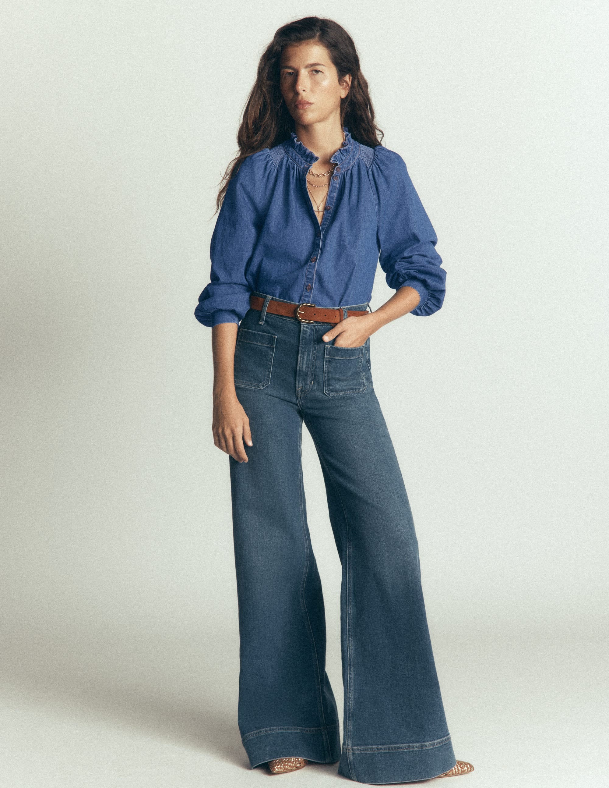 Erica  Denim Frill Top-Mid Vintage - Image 5