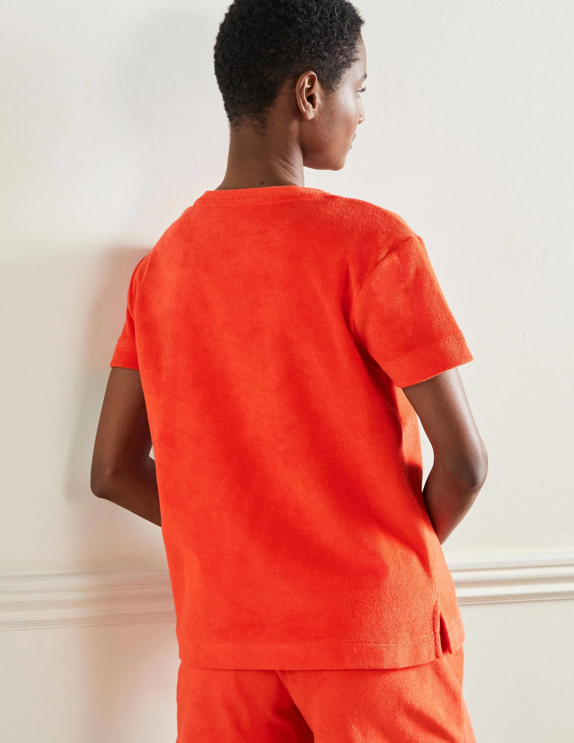 Erica Towelling Crew Neck Top-Bright Papaya - Image 3