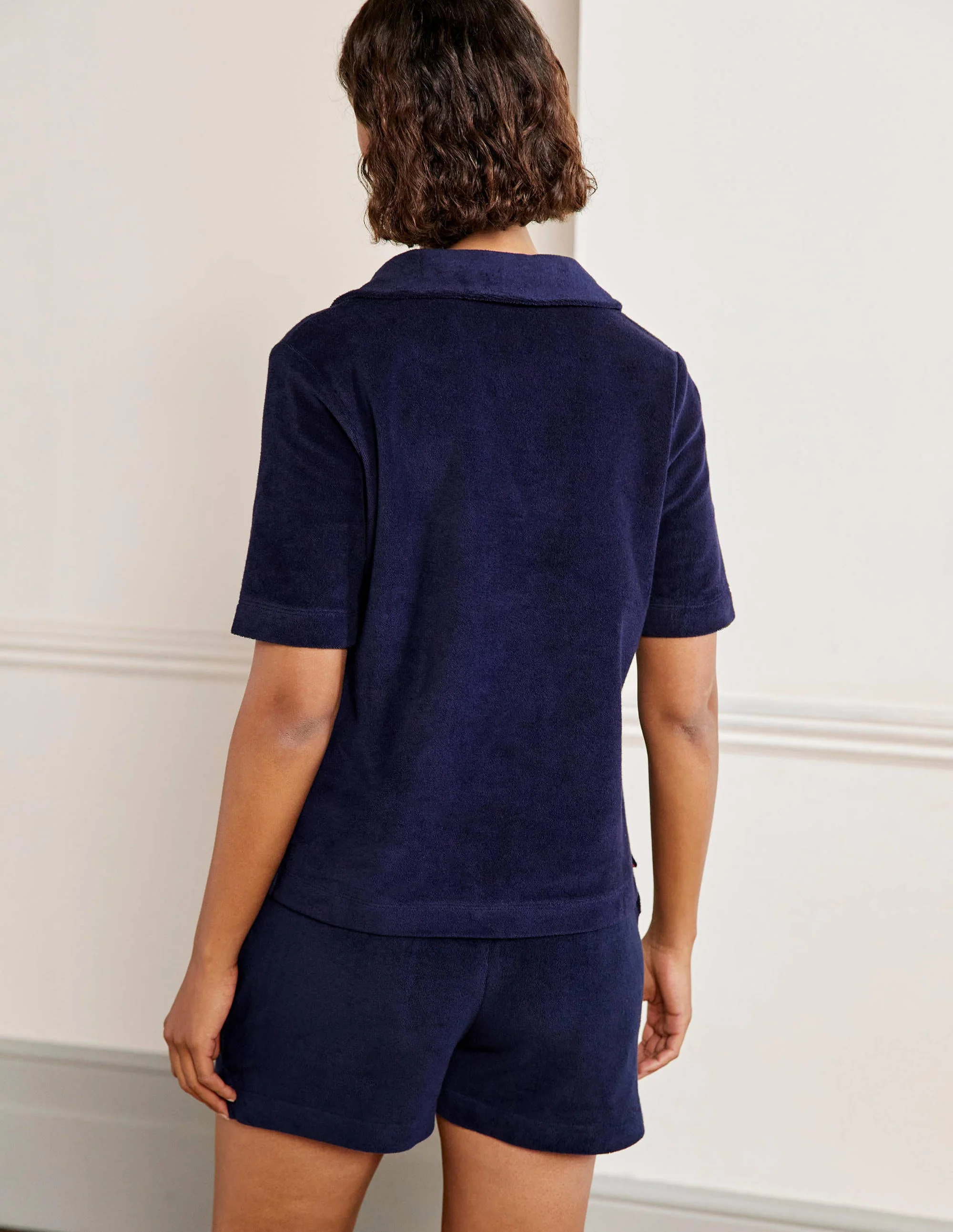 Erica Towelling Polo Top-Navy - Image 3